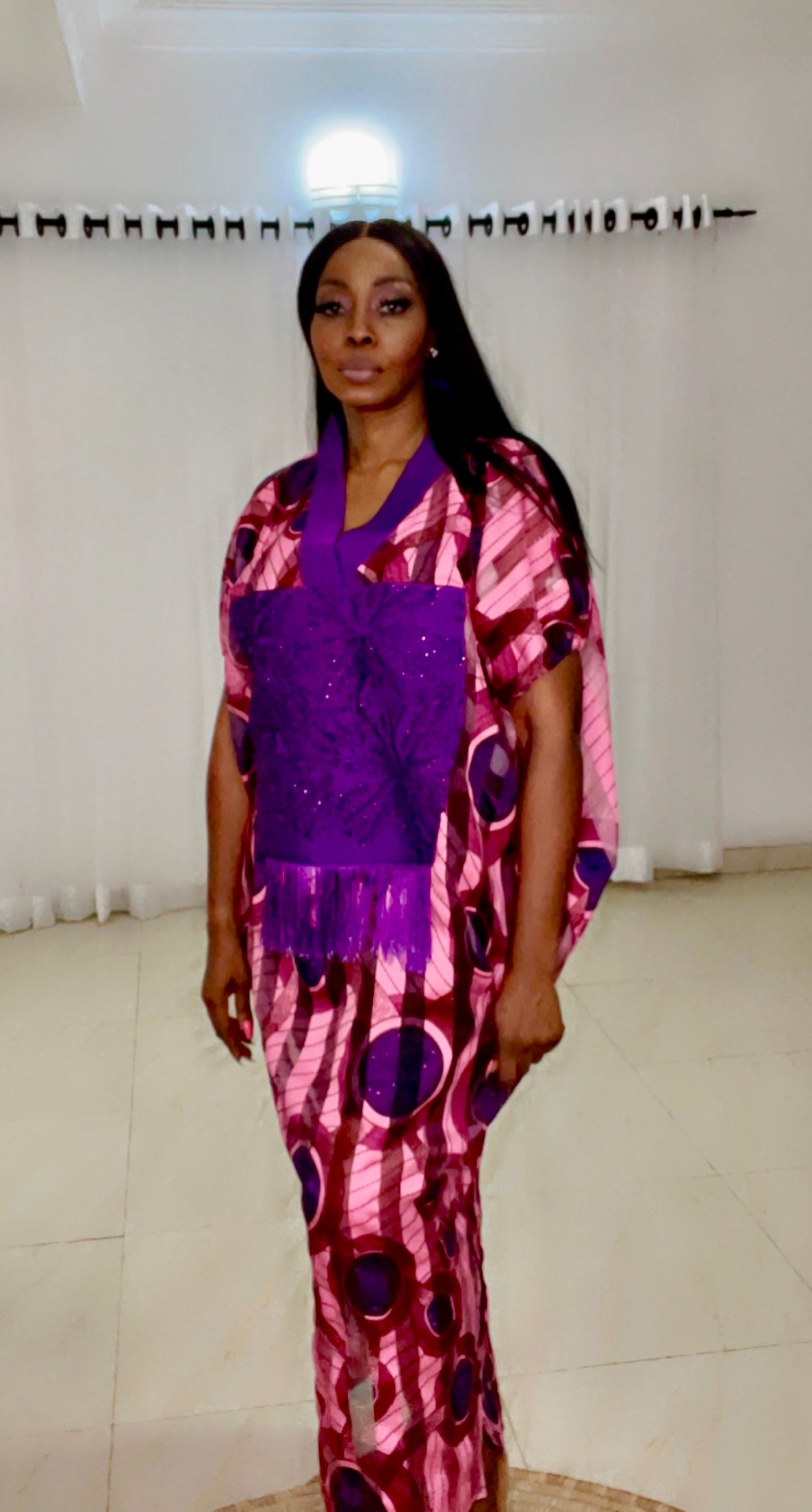 Purple Stripe Organza Kaftan with stoned front - 086