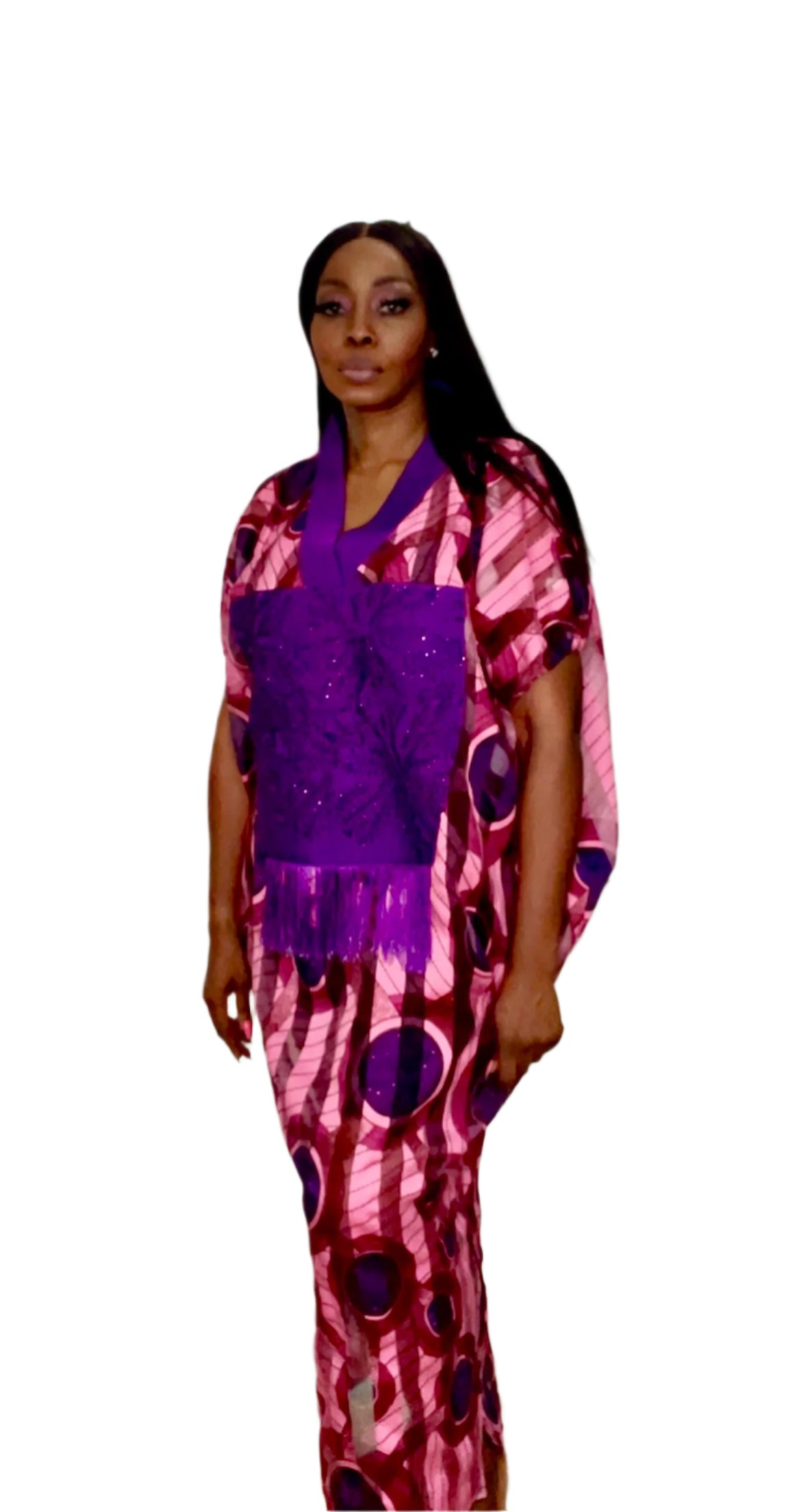 Purple Stripe Organza Kaftan with stoned front - 086