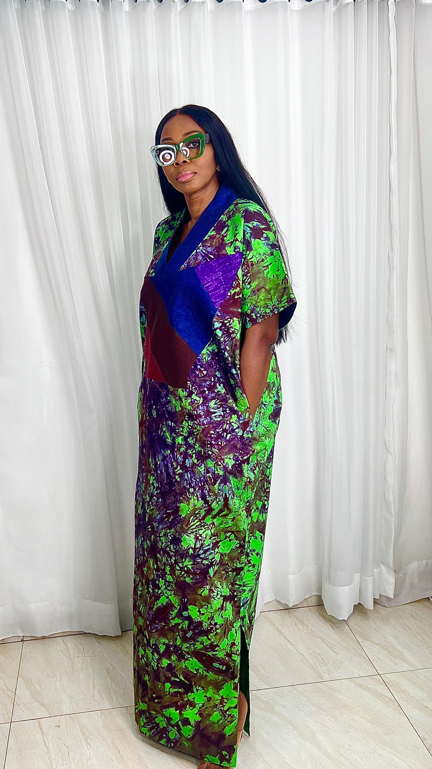 Adire Batik Tye Dye Cotton kaftan/BouBou Kaftan Caftan Shirt dress Summer Beach wear Evening wear maxi/gown with slit - 040