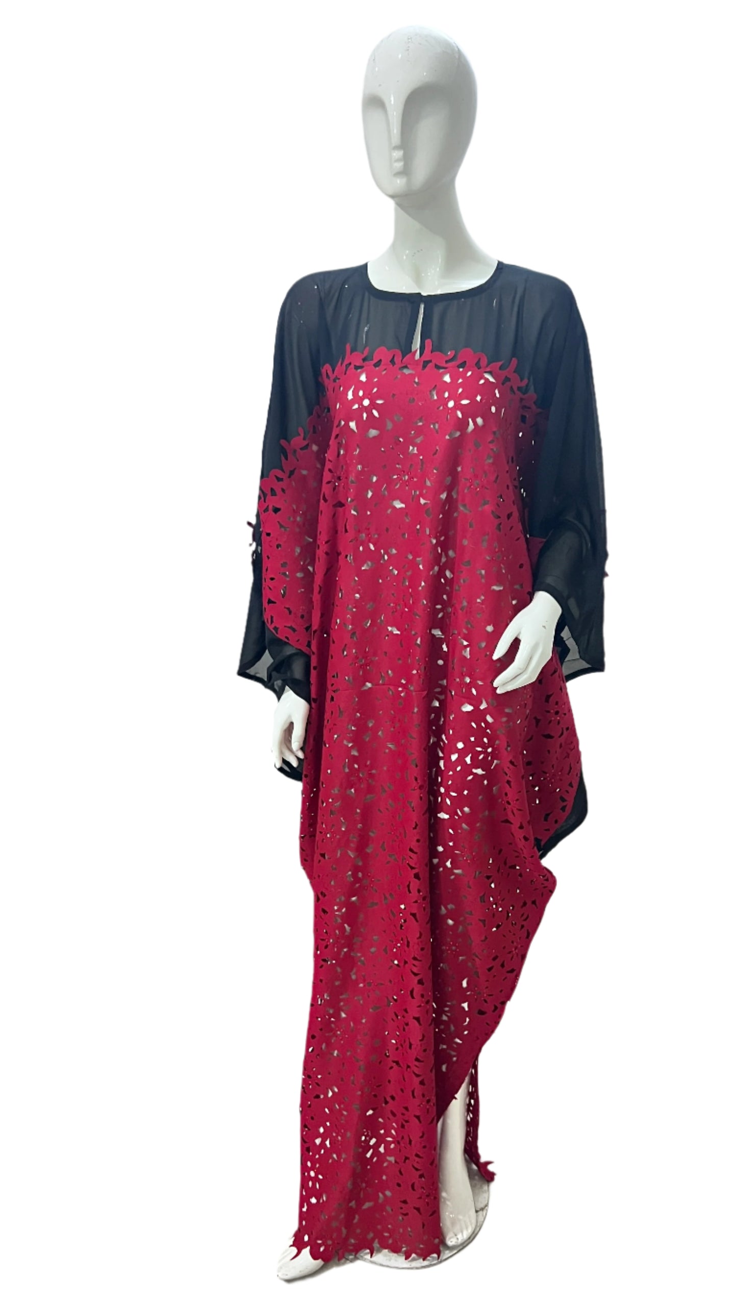 RED Cotton Kaftan Maxi Dress - 035