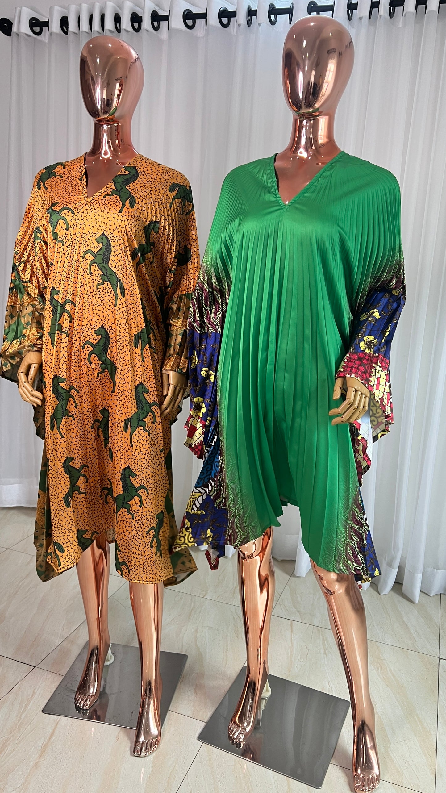 Pleated Ankara Silk Evening Gown Dress - 066