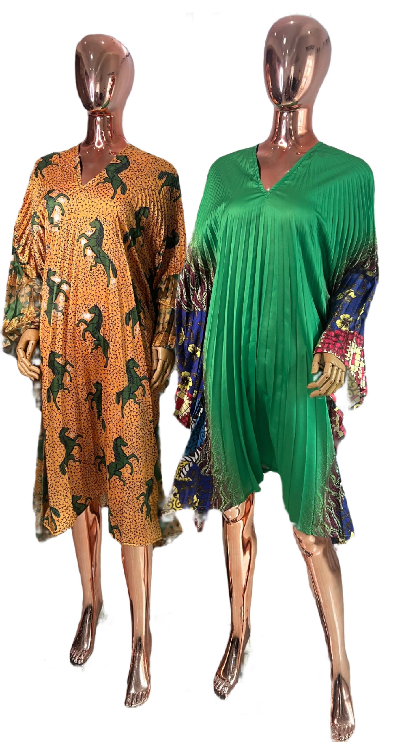 Pleated Ankara Silk Evening Gown Dress - 066