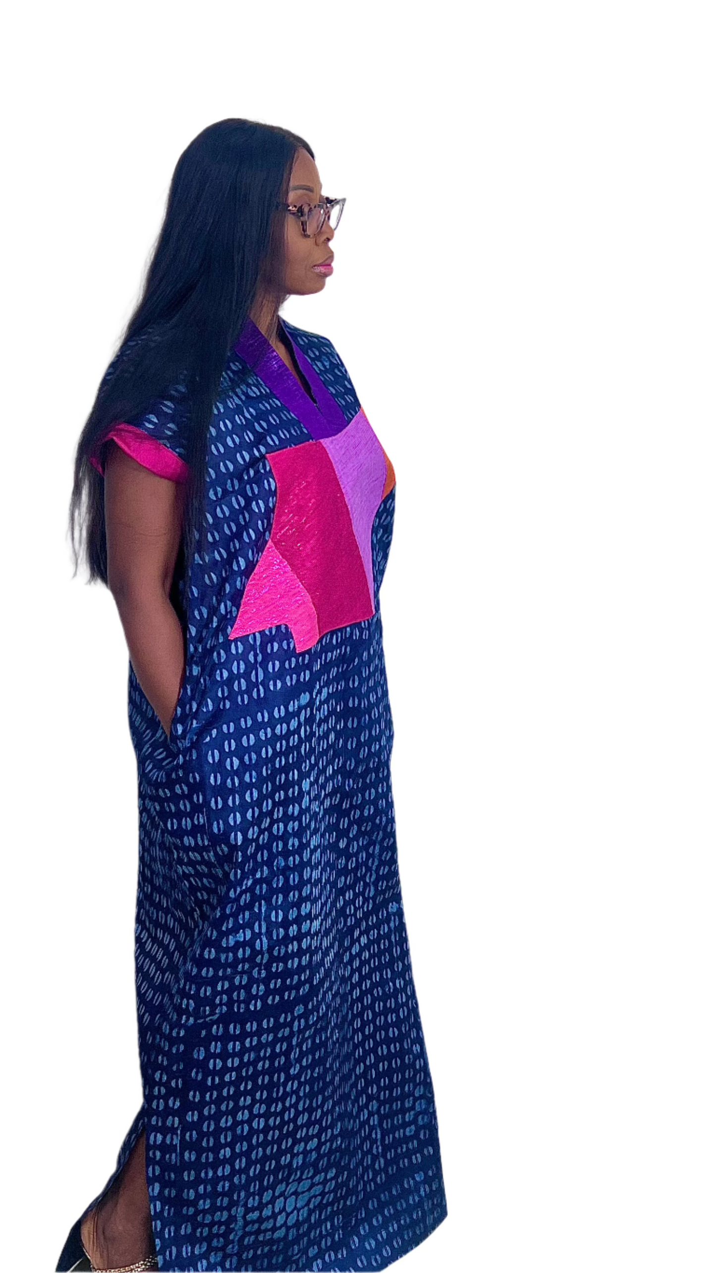 Adire Batik Tye Dye Brocade kaftan BouBou Caftan Shirt dress Summer Beach wear Evening wear maxi gown with slit - 061