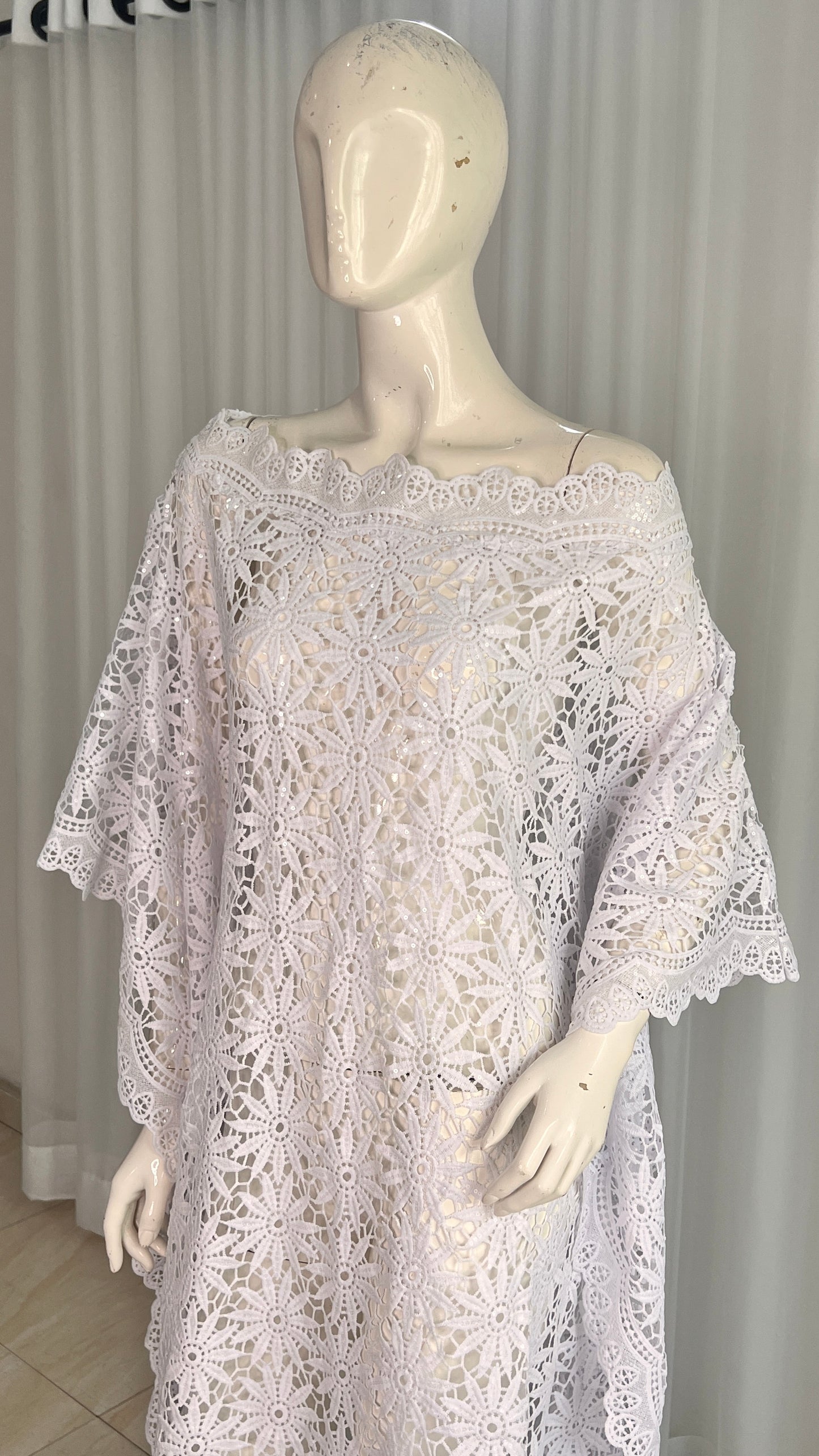 White Lace Kaftan Evening Gown/maxi Dress - 058