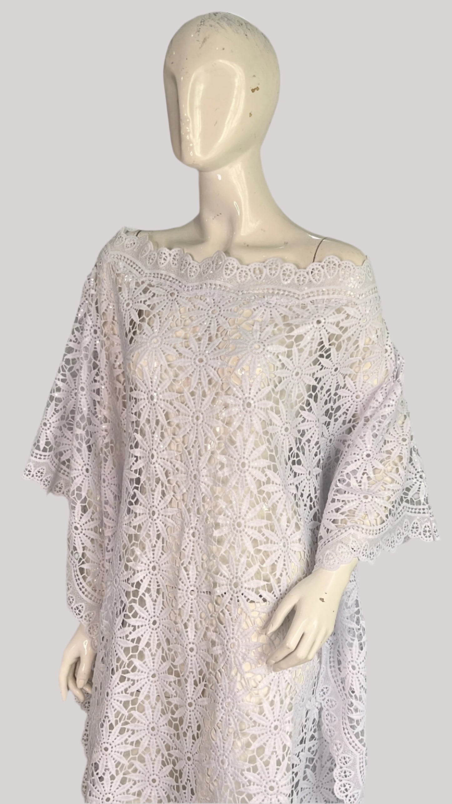 White Lace Kaftan Evening Gown/maxi Dress - 058
