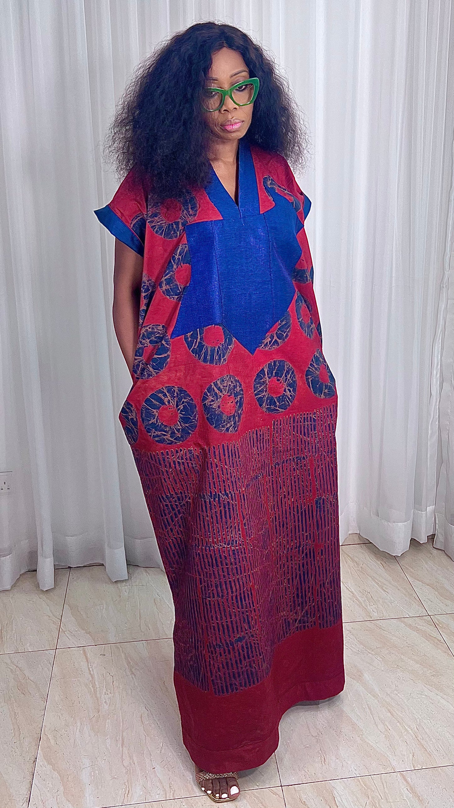 Adire Batik Tye Dye Cotton kaftan BouBou Caftan Shirt dress Summer Beach wear Evening wear maxi gown with slit - 062