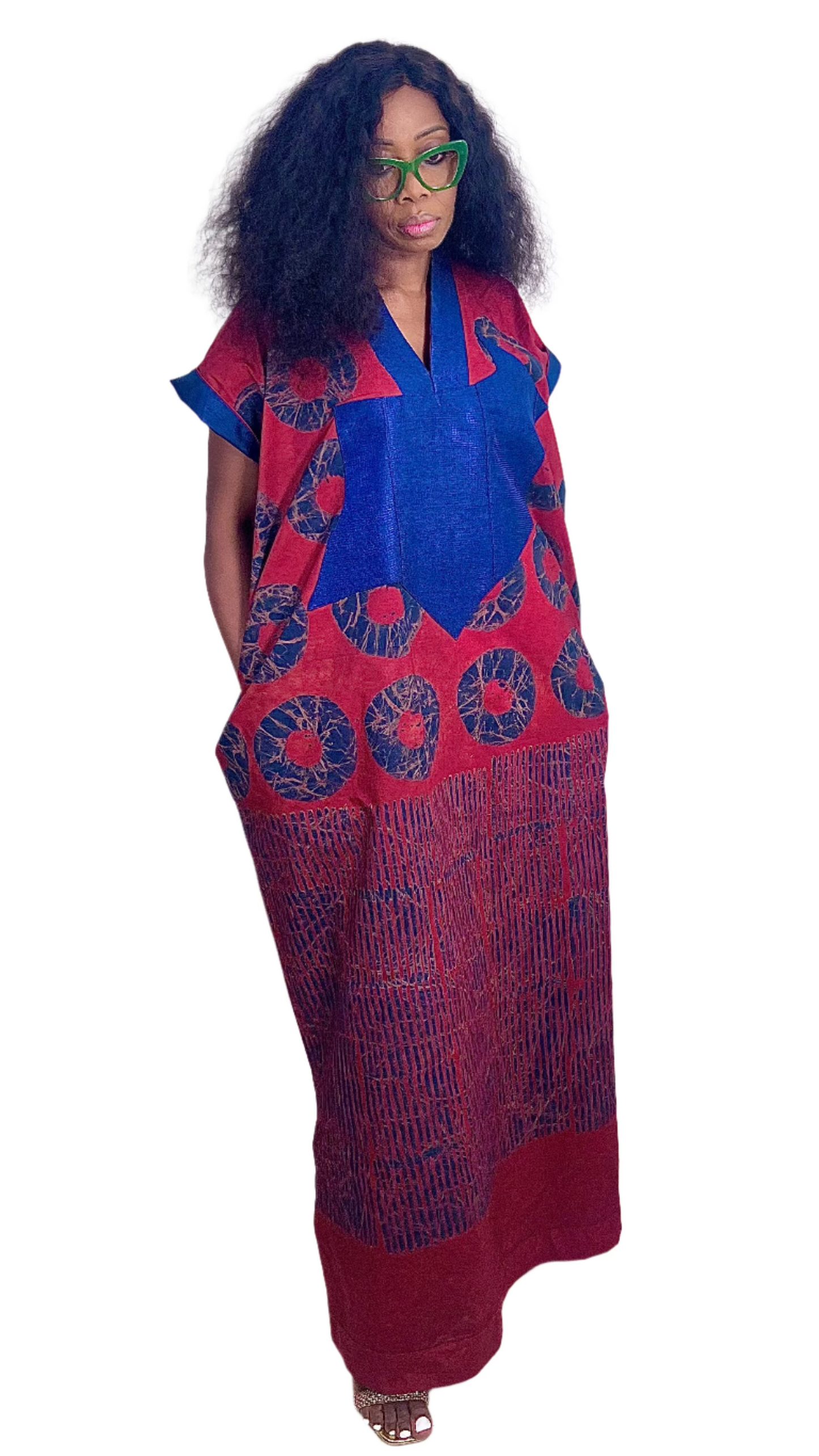 Adire Batik Tye Dye Cotton kaftan BouBou Caftan Shirt dress Summer Beach wear Evening wear maxi gown with slit - 062