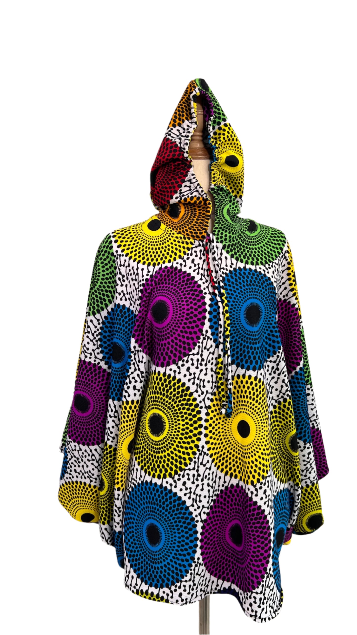 Multi colour Ankara Stretch Hooded Poncho - 070