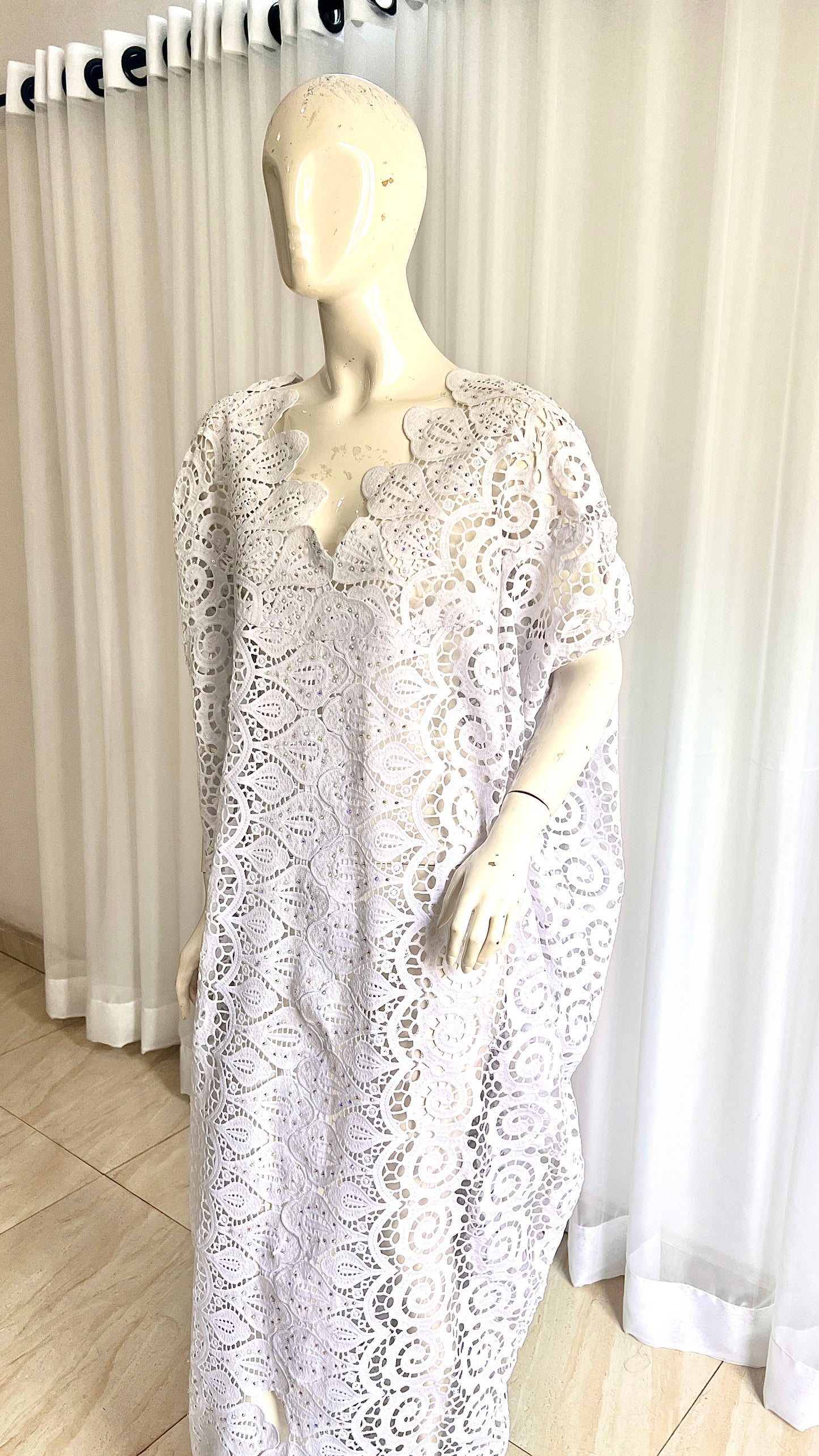 White Lace Kaftan Evening Gown/maxi Dress - 058