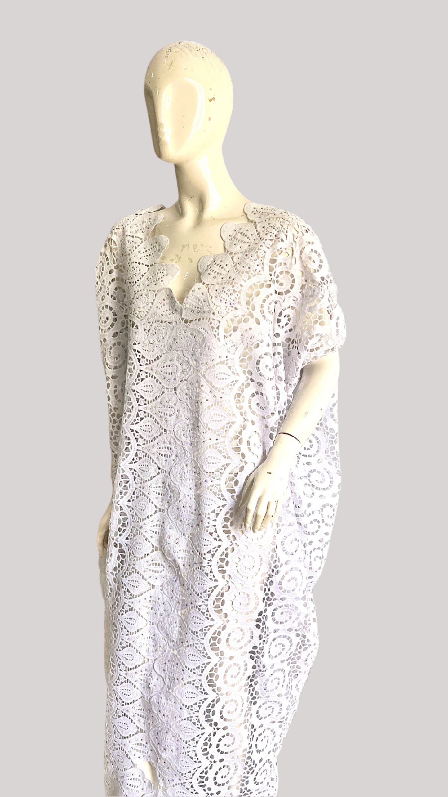 White Lace Kaftan Evening Gown/maxi Dress - 058