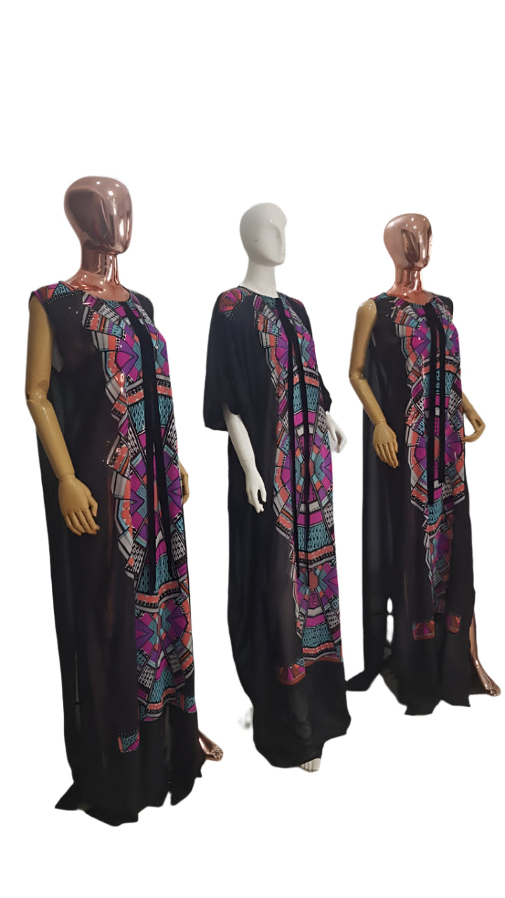 My Dress Multi colour Front Black Chiffon Kaftan - 084