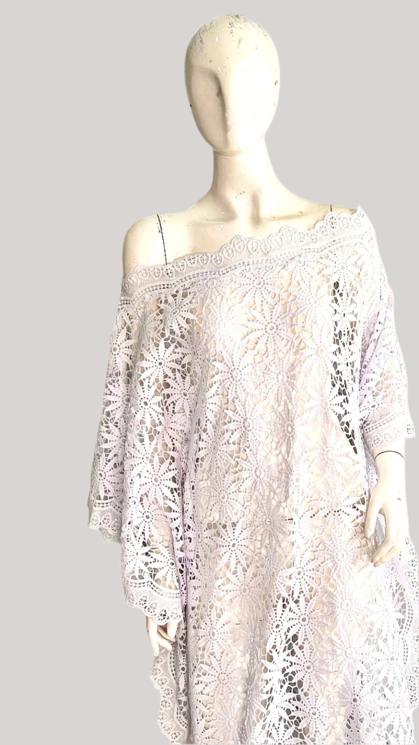White Lace Kaftan Evening Gown/maxi Dress - 058