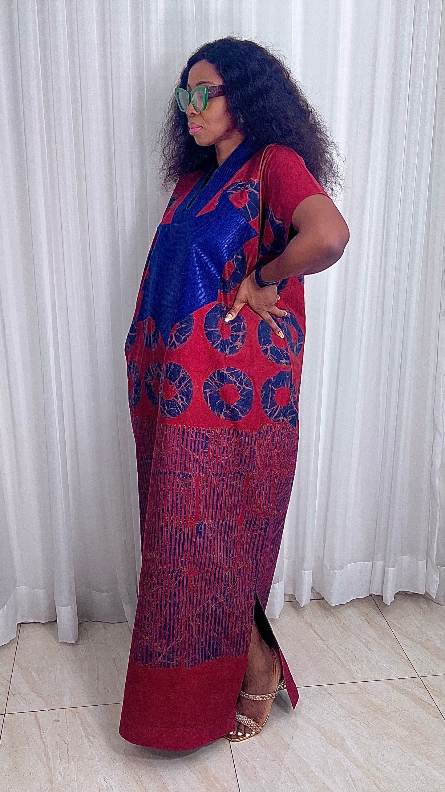 Adire Batik Tye Dye Cotton kaftan BouBou Caftan Shirt dress Summer Beach wear Evening wear maxi gown with slit - 062