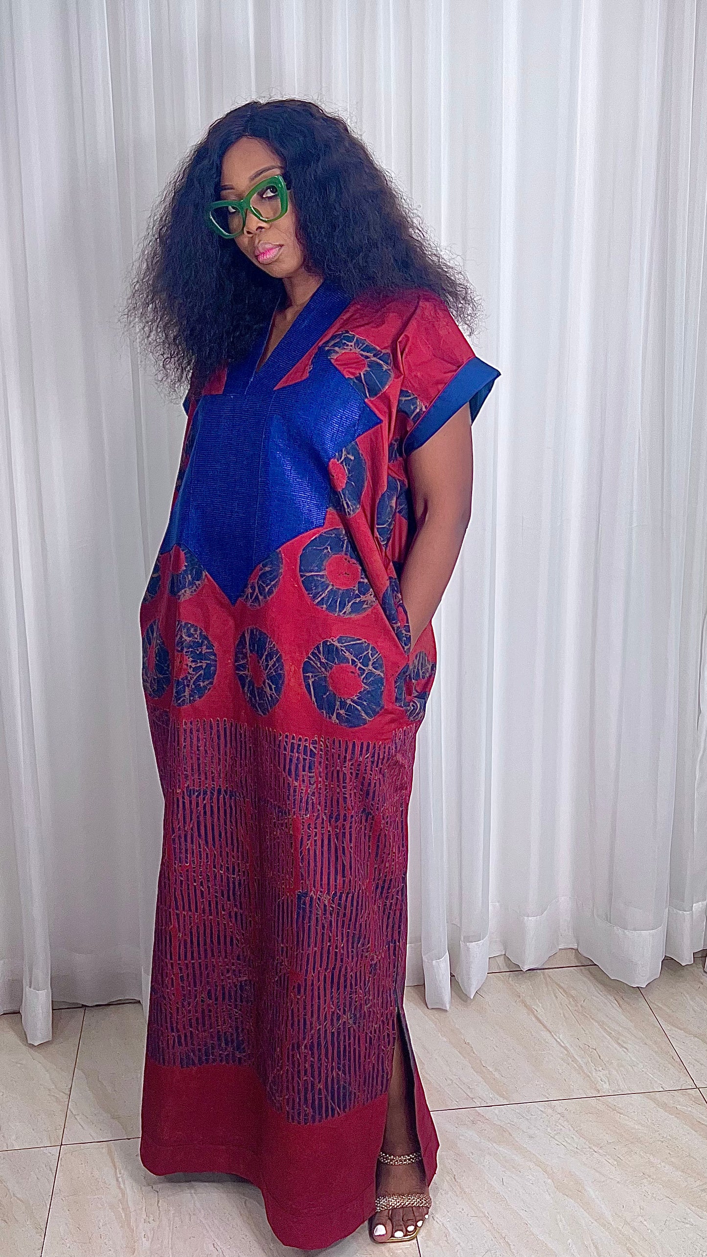 Adire Batik Tye Dye Cotton kaftan BouBou Caftan Shirt dress Summer Beach wear Evening wear maxi gown with slit - 062