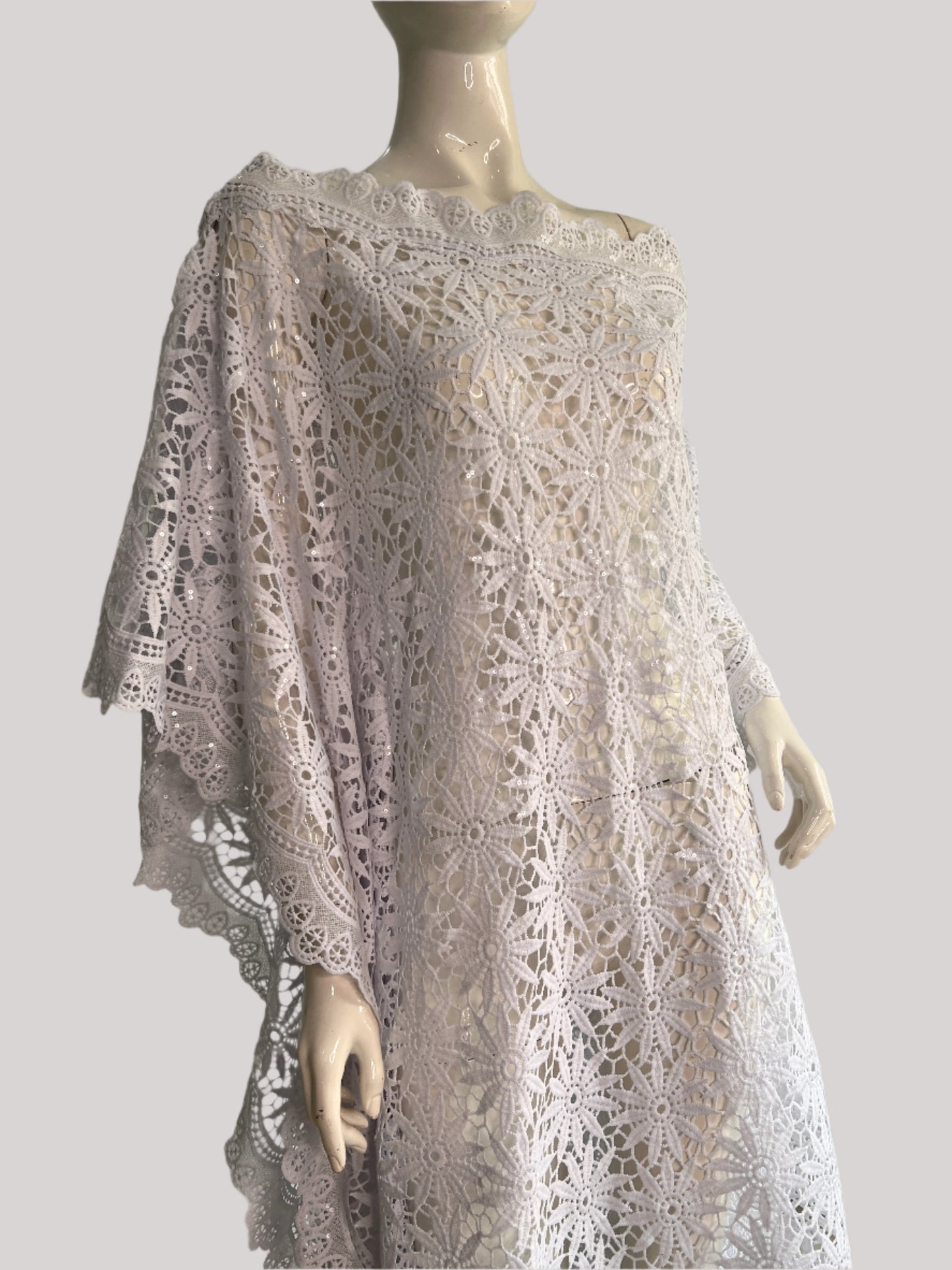 White Lace Kaftan Evening Gown/maxi Dress - 058