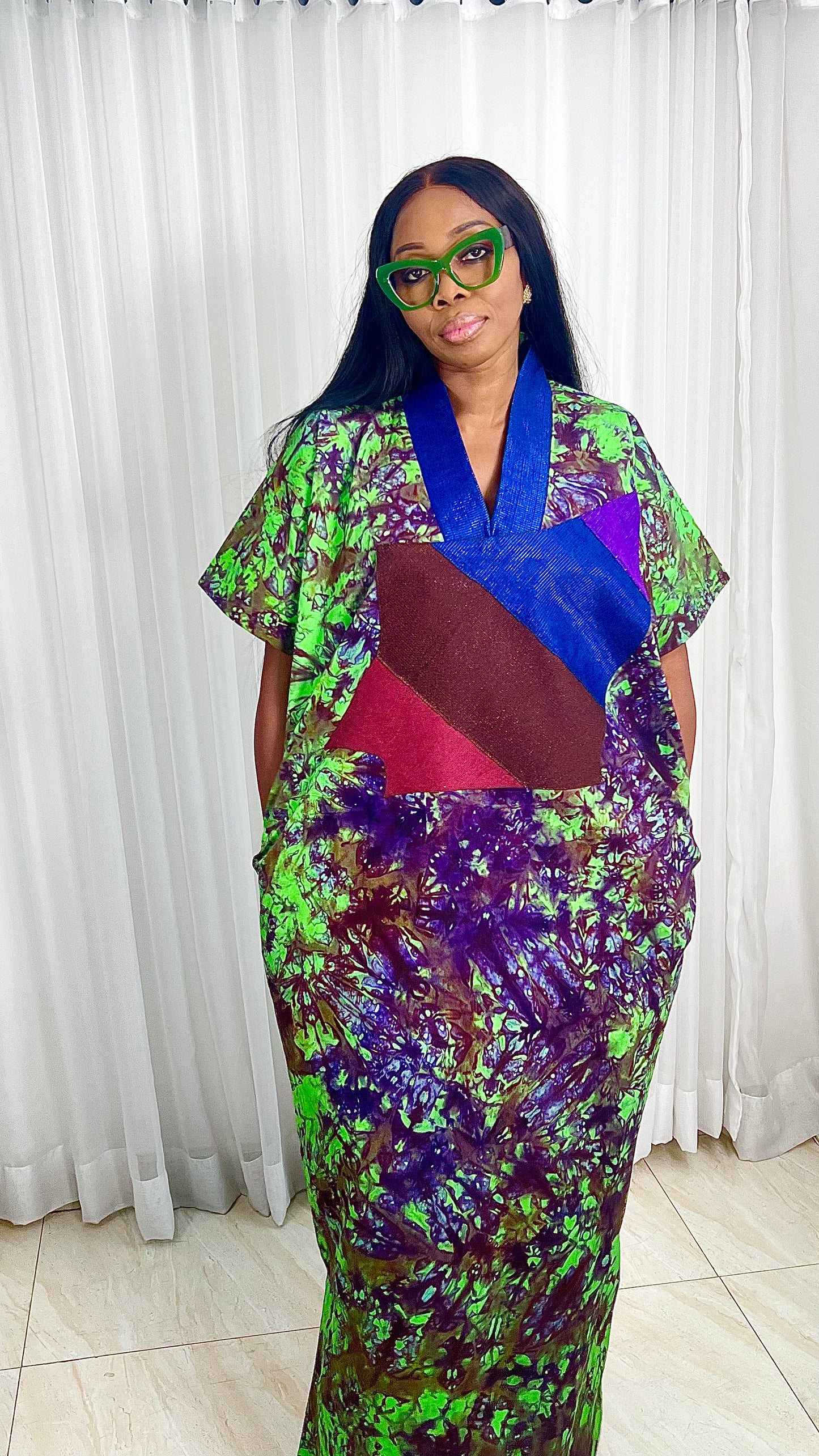 Adire Batik Tye Dye Cotton kaftan/BouBou Kaftan Caftan Shirt dress Summer Beach wear Evening wear maxi/gown with slit - 040
