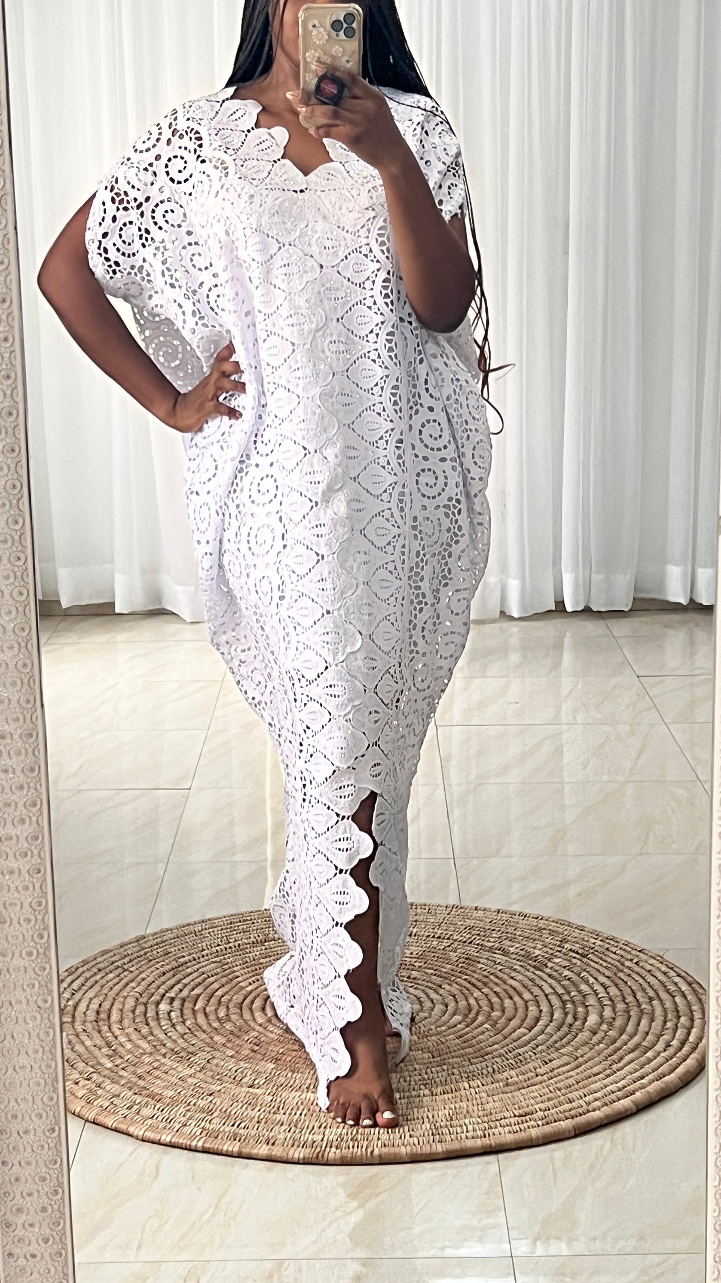 White Lace Kaftan Evening Gown/maxi Dress - 058