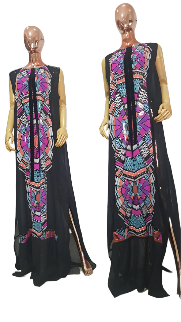 My Dress Multi colour Front Black Chiffon Kaftan - 084