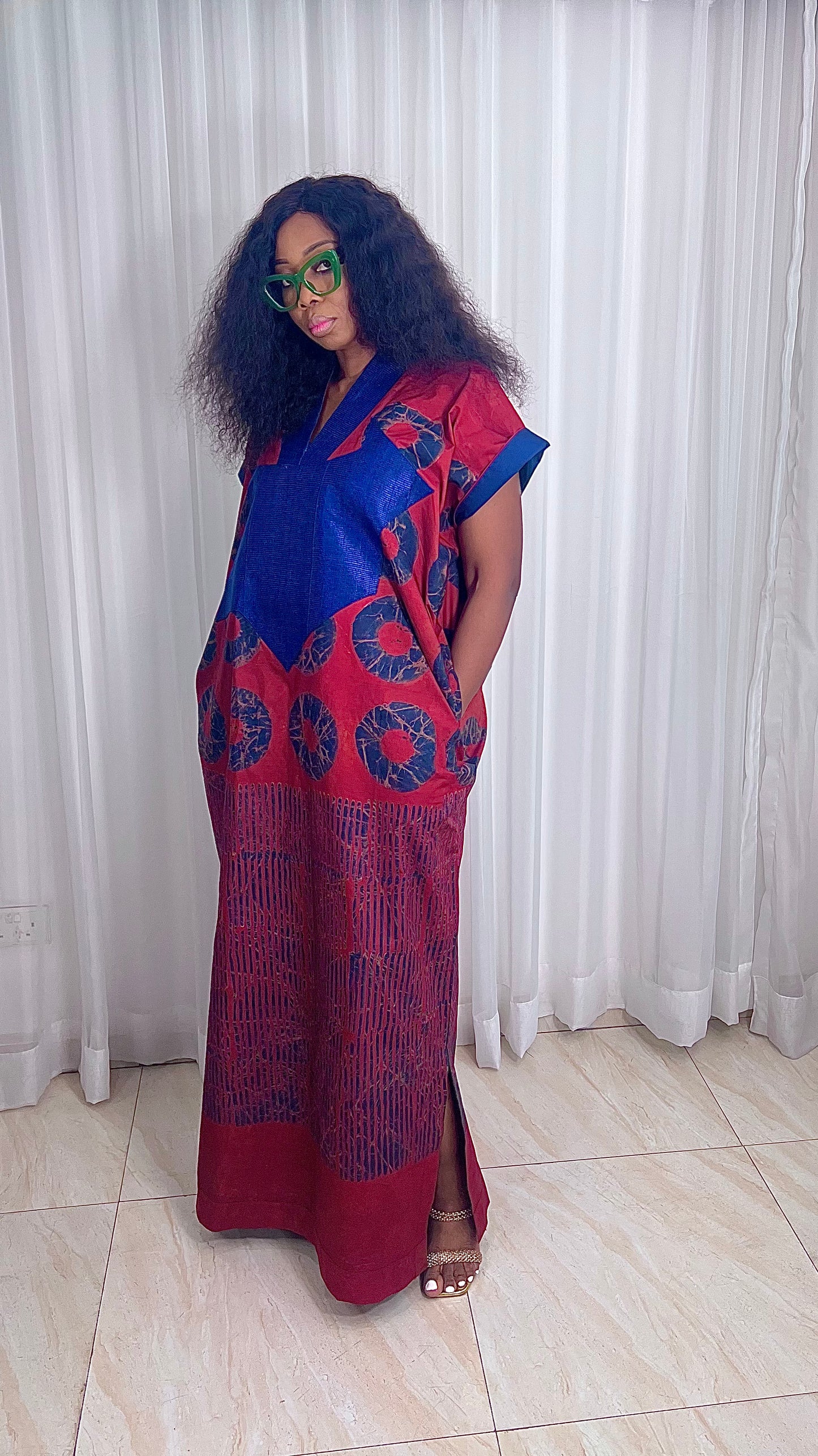 Adire Batik Tye Dye Cotton kaftan BouBou Caftan Shirt dress Summer Beach wear Evening wear maxi gown with slit - 062
