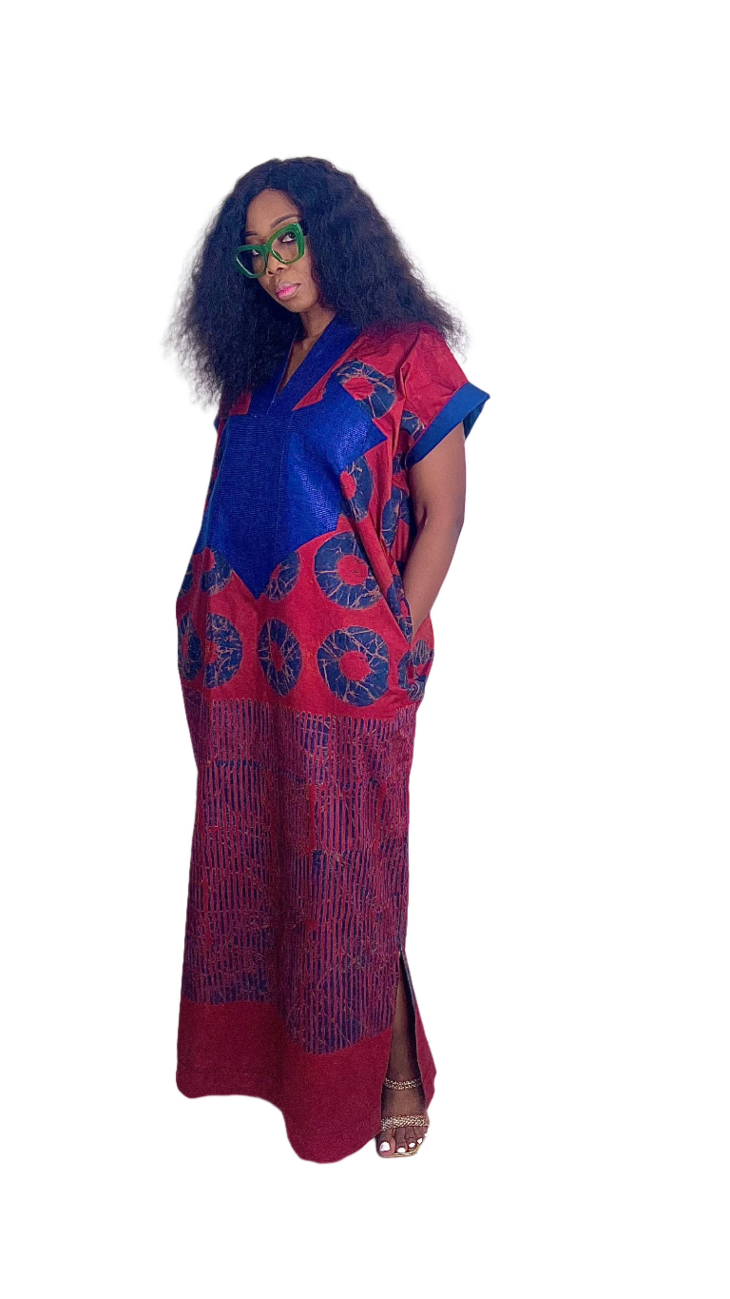 Adire Batik Tye Dye Cotton kaftan BouBou Caftan Shirt dress Summer Beach wear Evening wear maxi gown with slit - 062