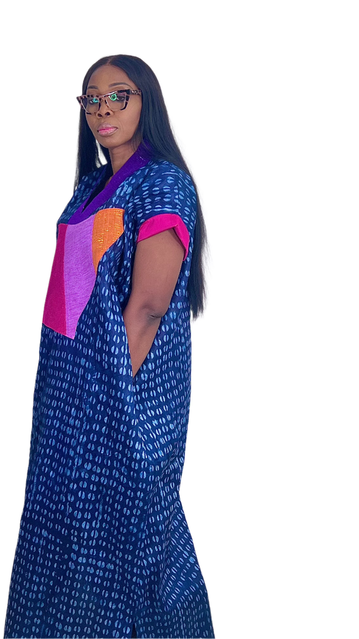 Adire Batik Tye Dye Brocade kaftan BouBou Caftan Shirt dress Summer Beach wear Evening wear maxi gown with slit - 061