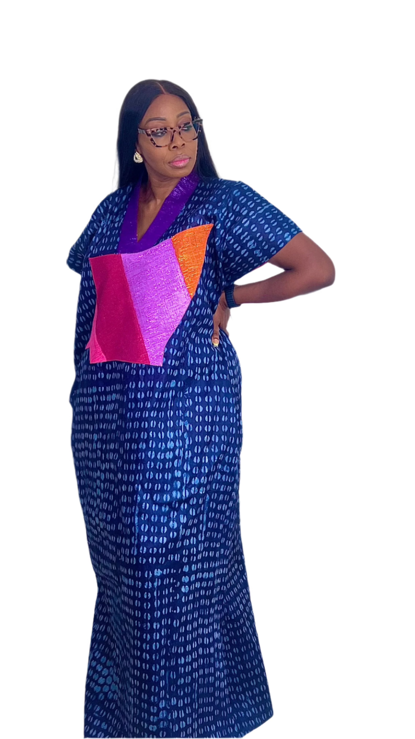 Adire Batik Tye Dye Brocade kaftan BouBou Caftan Shirt dress Summer Beach wear Evening wear maxi gown with slit - 061