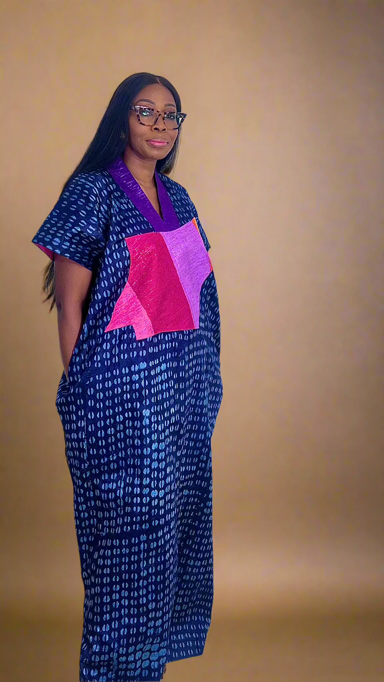 Adire Batik Tye Dye Brocade kaftan BouBou Caftan Shirt dress Summer Beach wear Evening wear maxi gown with slit - 061