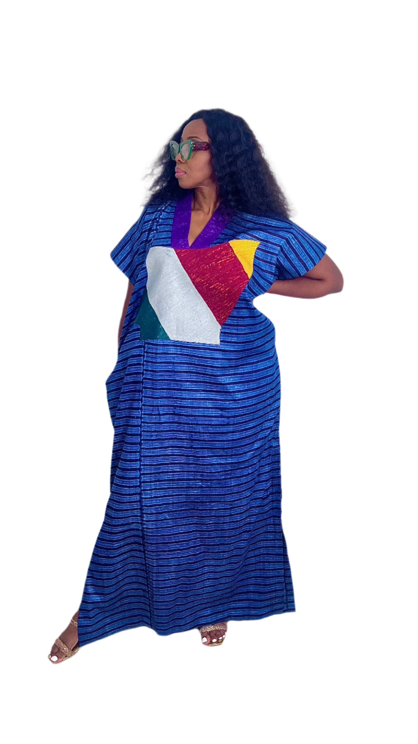 Adire Batik Tye Dye Brocade kaftan BouBou Caftan Shirt dress Summer Beach wear Evening wear maxi gown with slit - 061