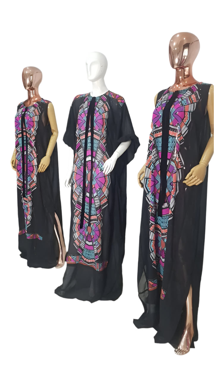 My Dress Multi colour Front Black Chiffon Kaftan - 084