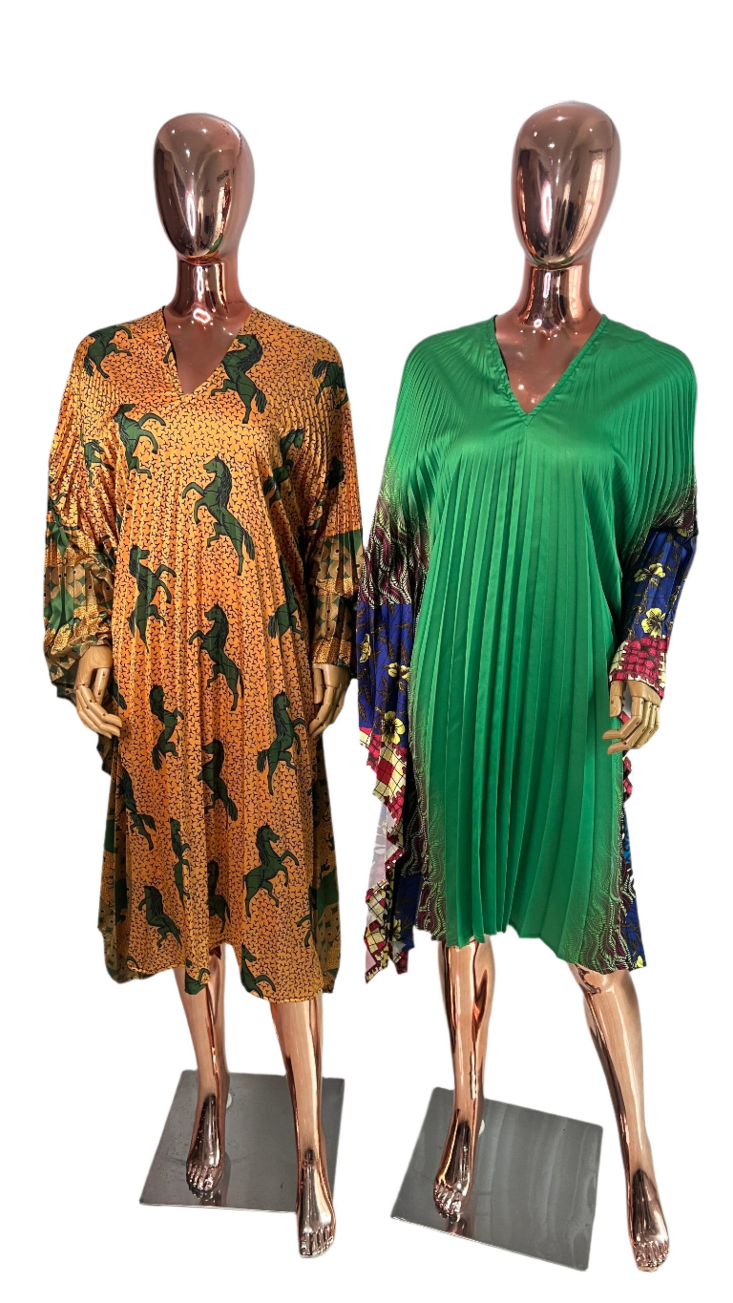 Pleated Ankara Silk Evening Gown Dress - 066