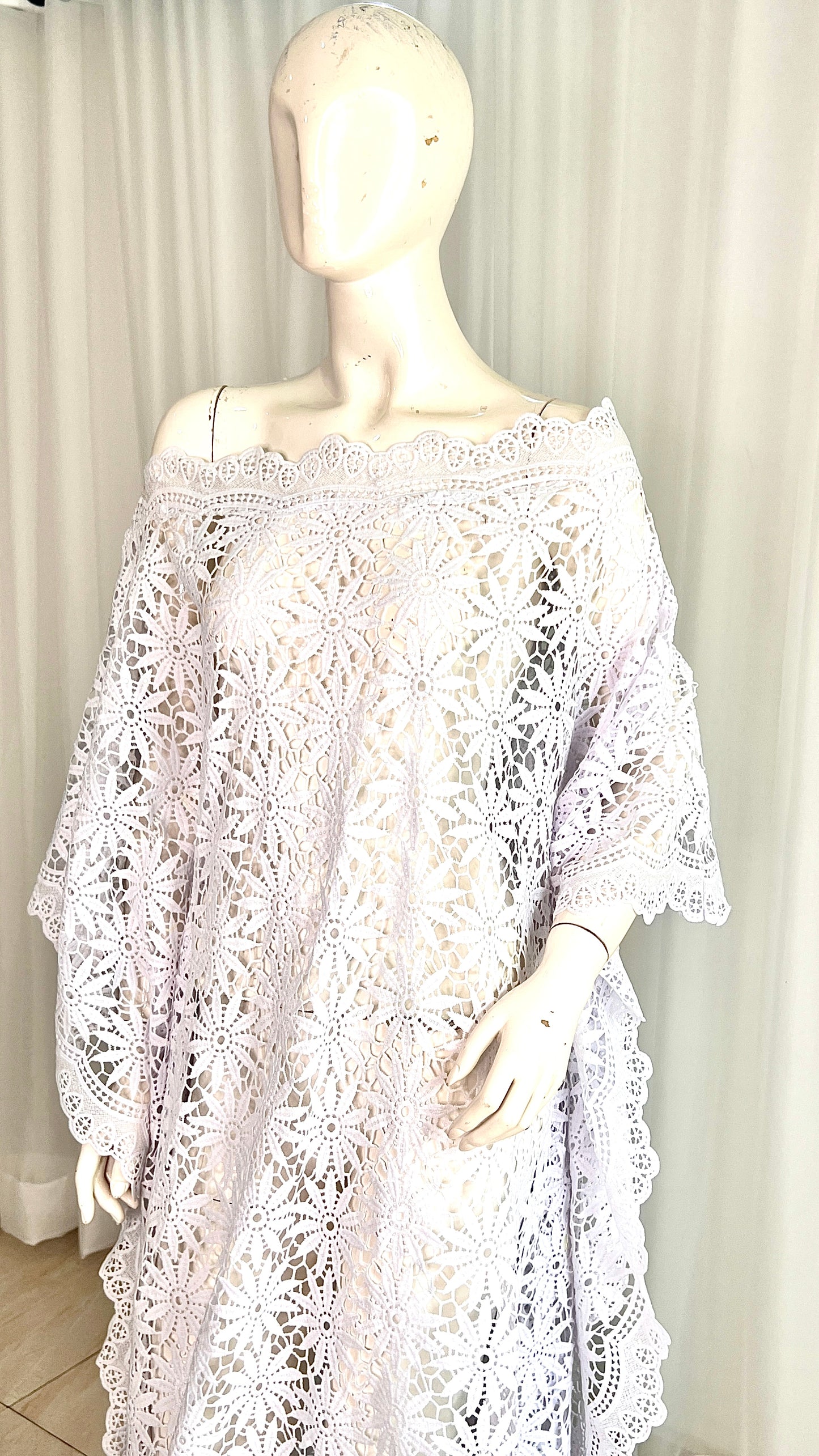 White Lace Kaftan Evening Gown/maxi Dress - 058