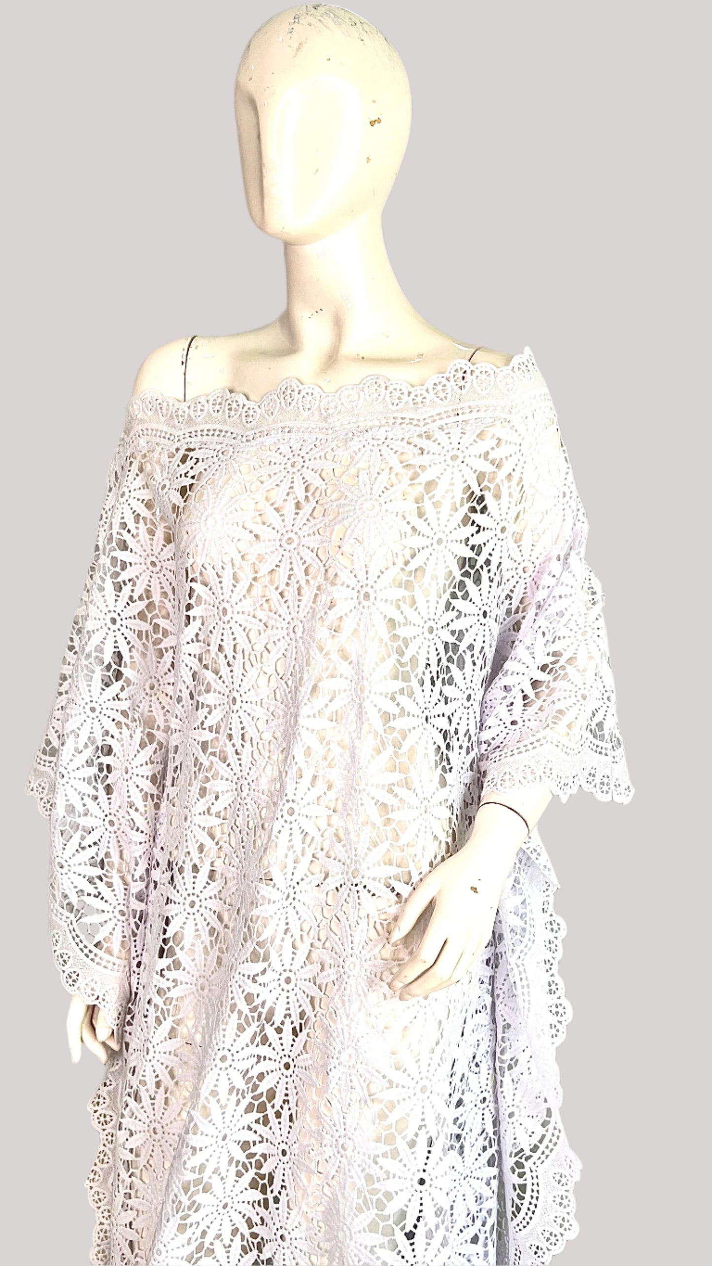 White Lace Kaftan Evening Gown/maxi Dress - 058