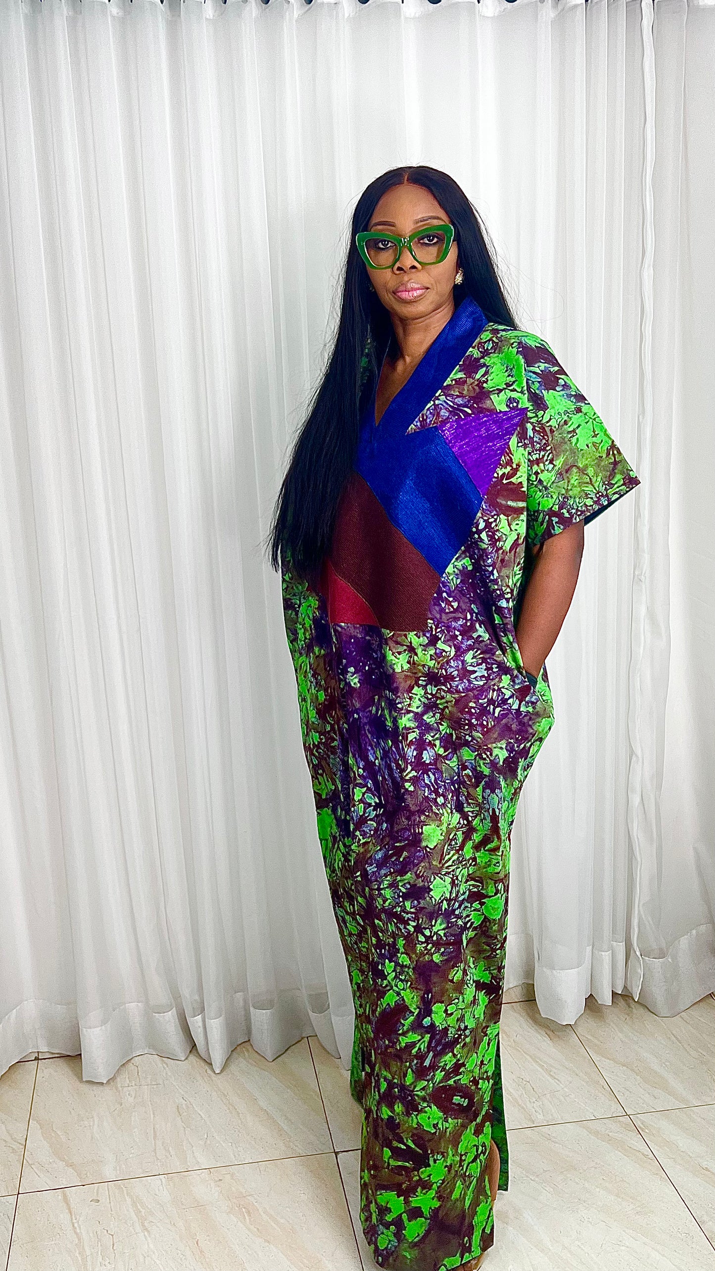 Adire Batik Tye Dye Cotton kaftan/BouBou Kaftan Caftan Shirt dress Summer Beach wear Evening wear maxi/gown with slit - 040