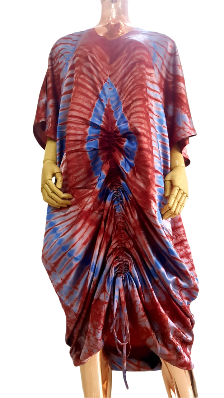 African Print Adire Silk Tie-up Evening Gown/maxi Dress - 056
