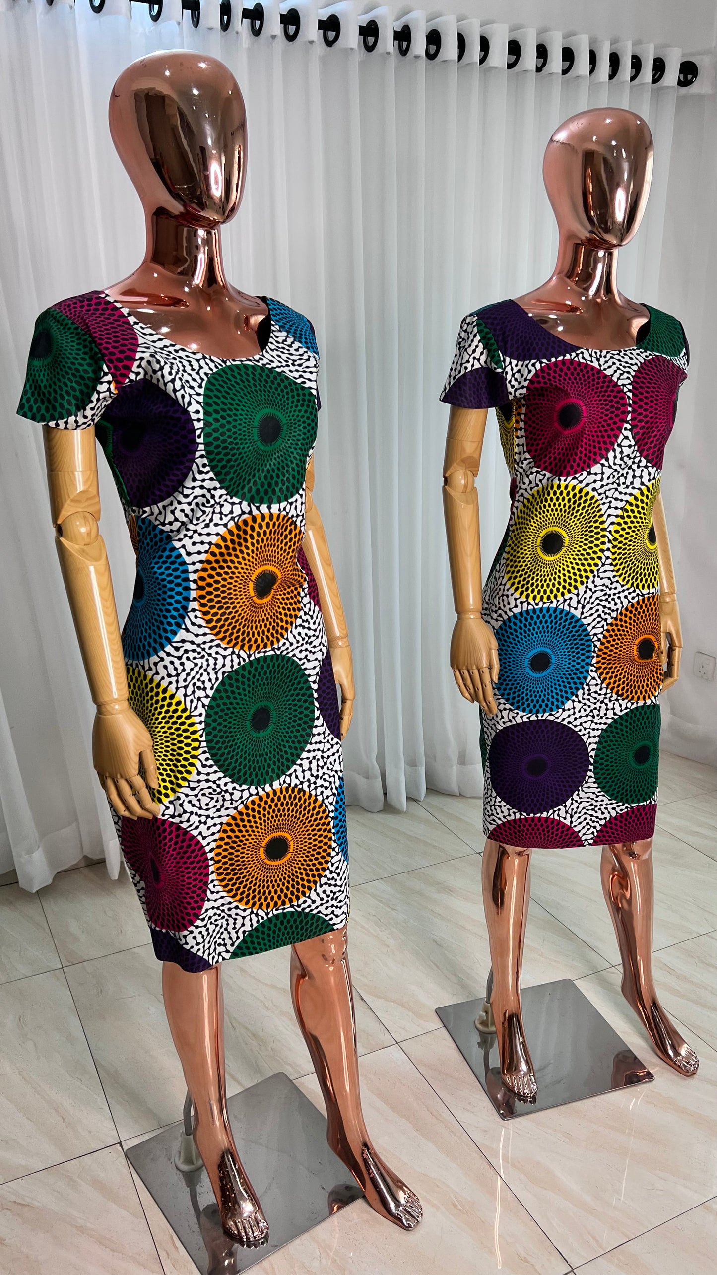 Multi colour Ankara Stretch maxi Dress with pockets - 069