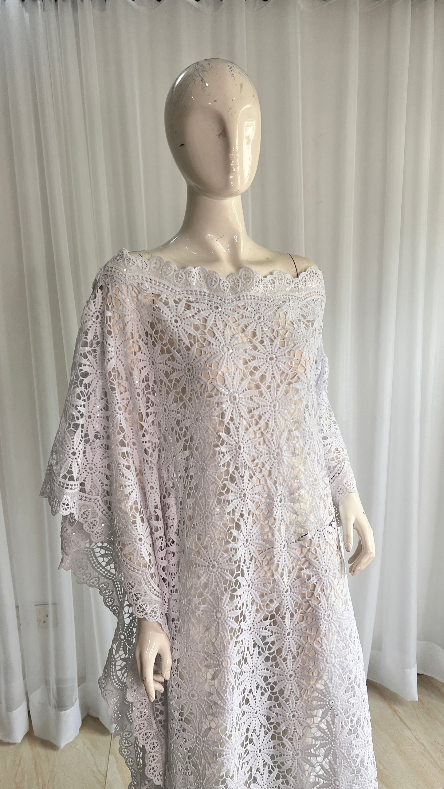 White Lace Kaftan Evening Gown/maxi Dress - 058