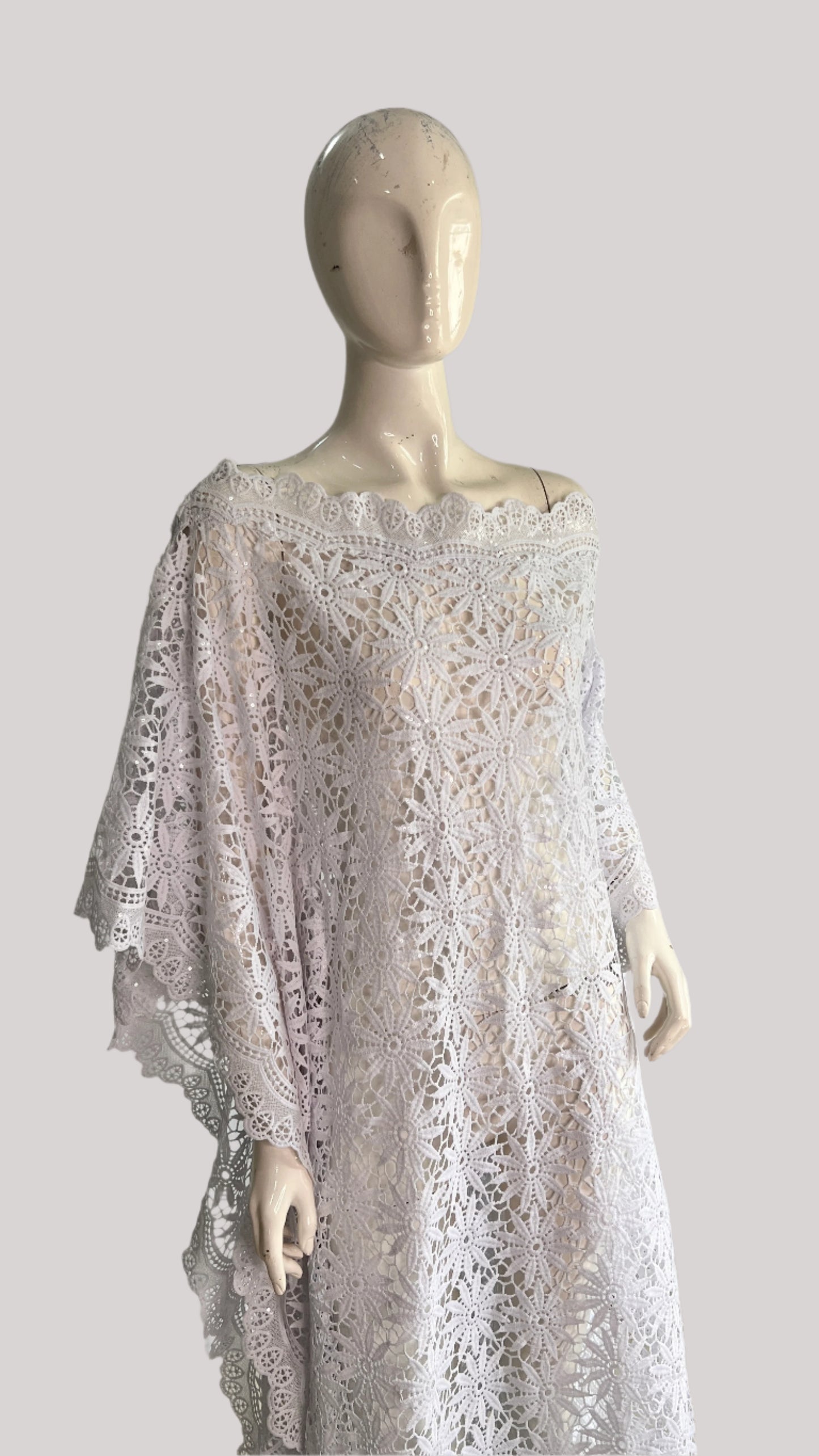 White Lace Kaftan Evening Gown/maxi Dress - 058