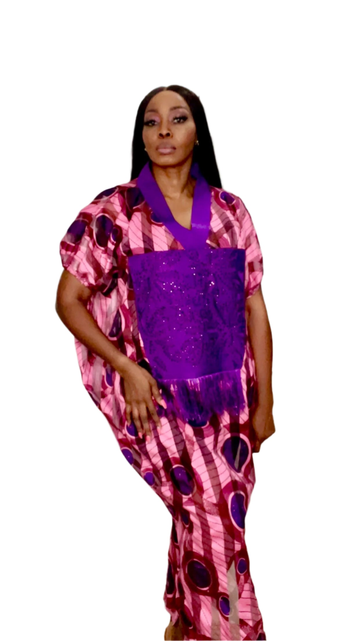 Purple Stripe Organza Kaftan with stoned front - 086