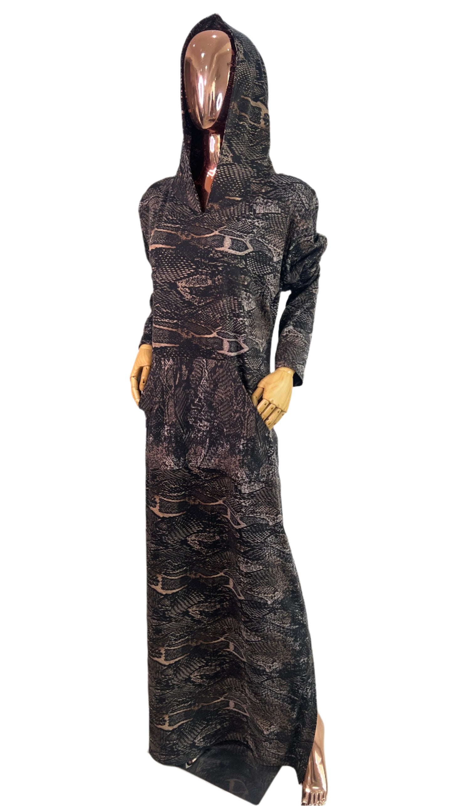 Eezzy Animal print Stretch Hooded Lounge Maxi Dress