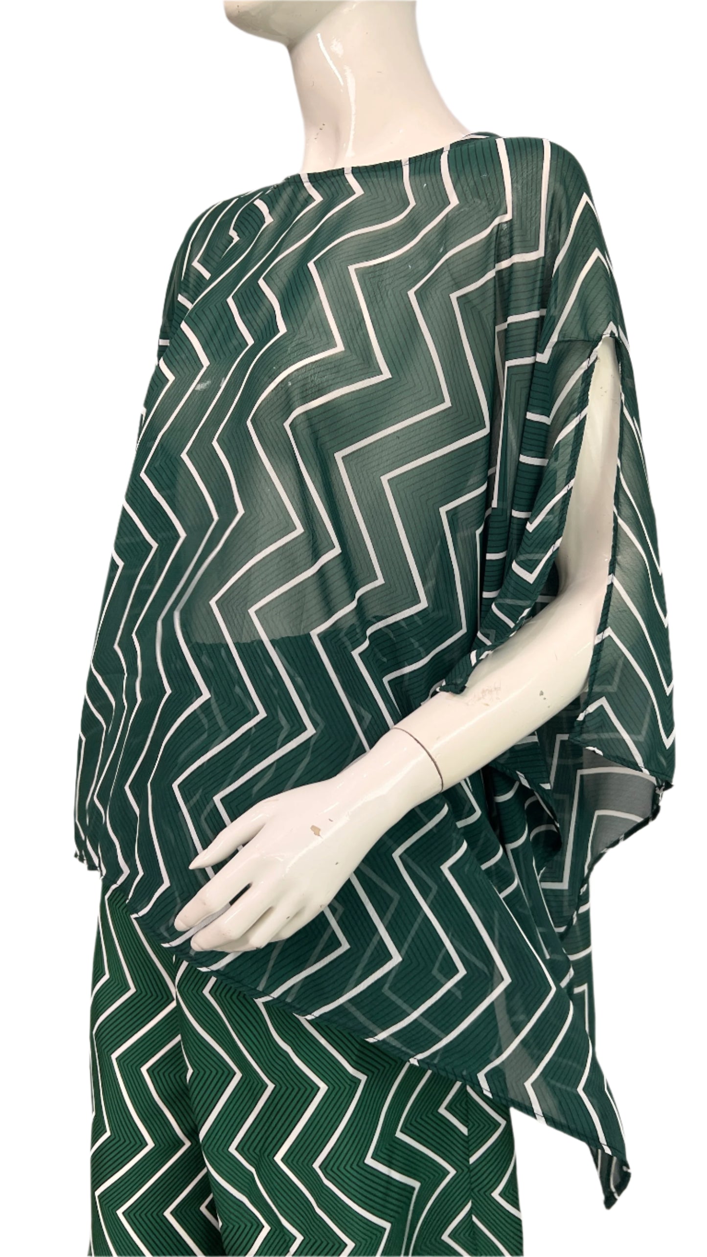 Green chiffon silk Pant Suit with pockets Summer Party - 088- Tall Length