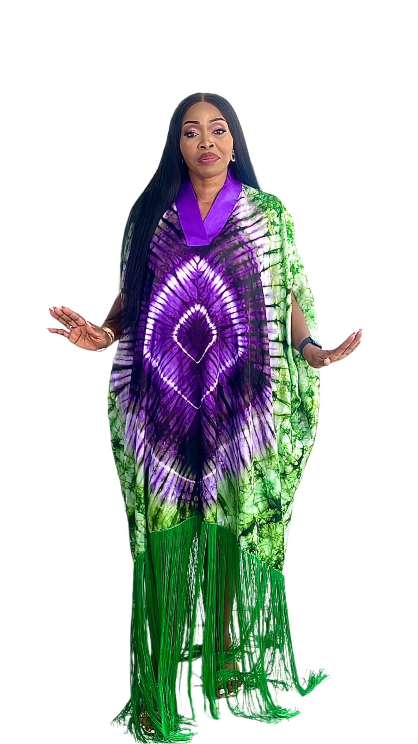 Adire/Tye Dye silk kaftan/BouBou/Caftan Shirt dress Summer/Beach wear Evening wear maxi/gown - 050