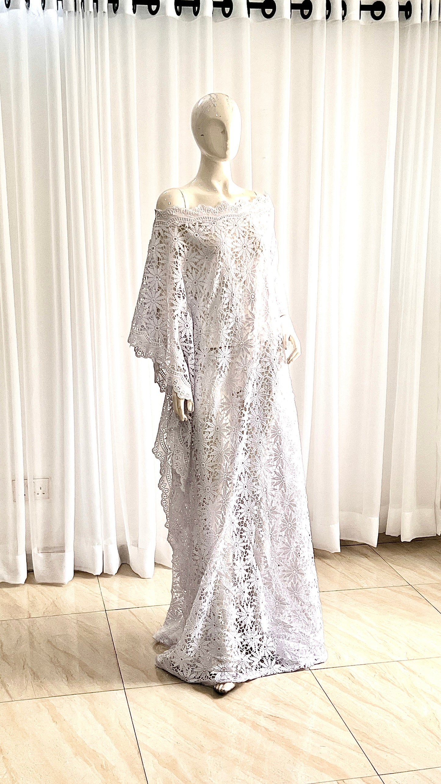 White Lace Kaftan Evening Gown/maxi Dress - 058