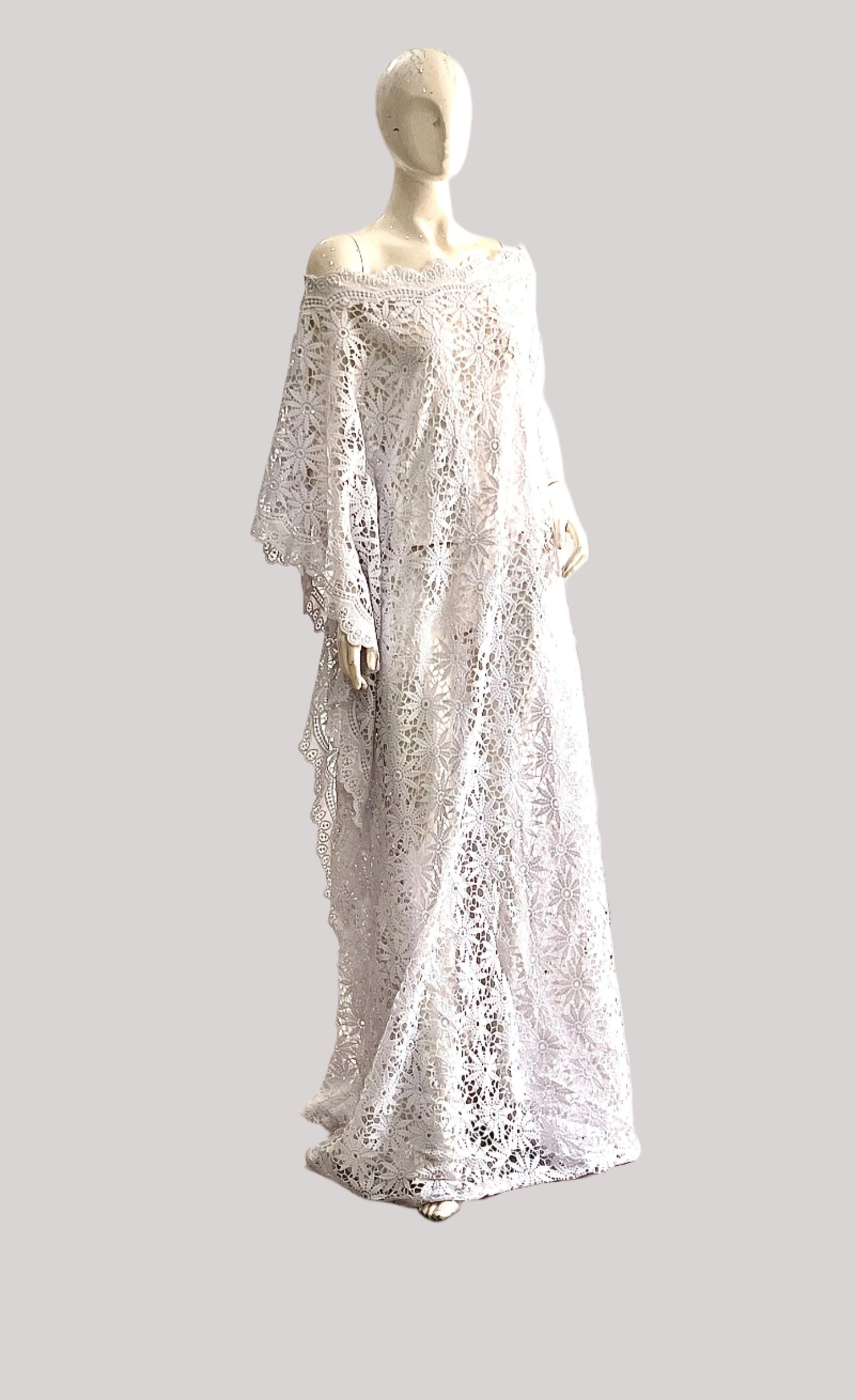 White Lace Kaftan Evening Gown/maxi Dress - 058