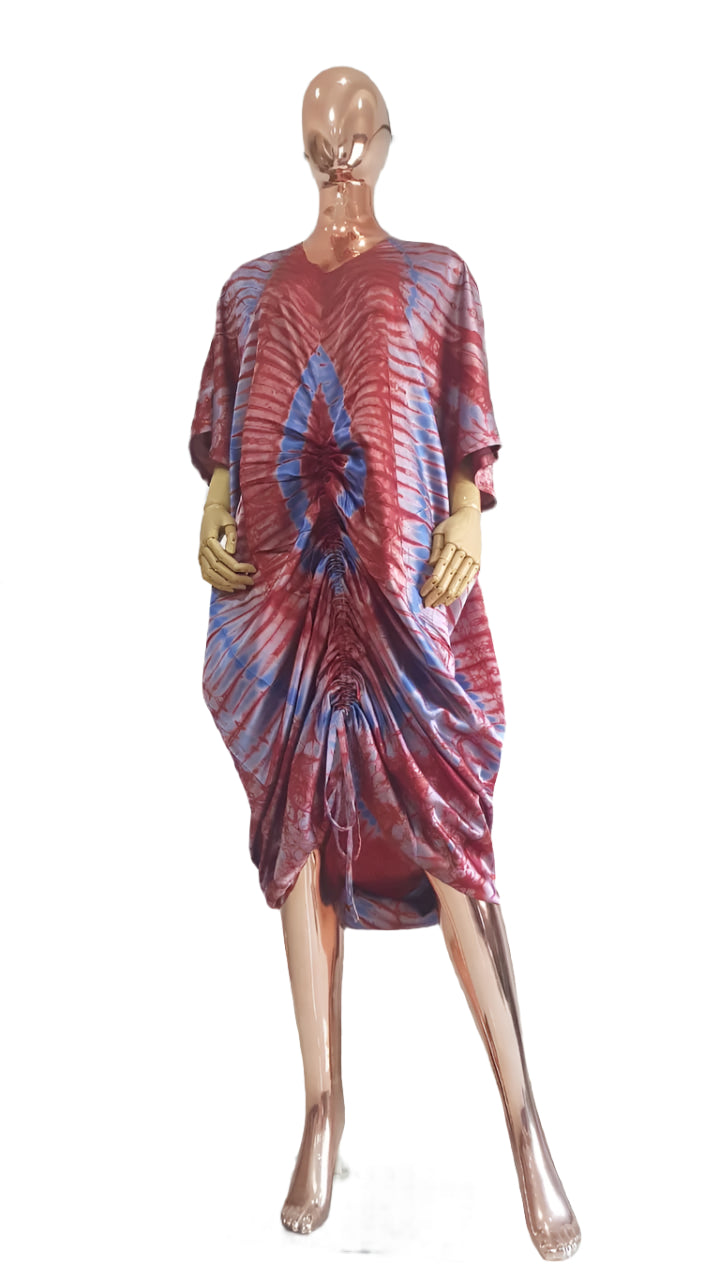 African Print Adire Silk Tie-up Evening Gown/maxi Dress - 056