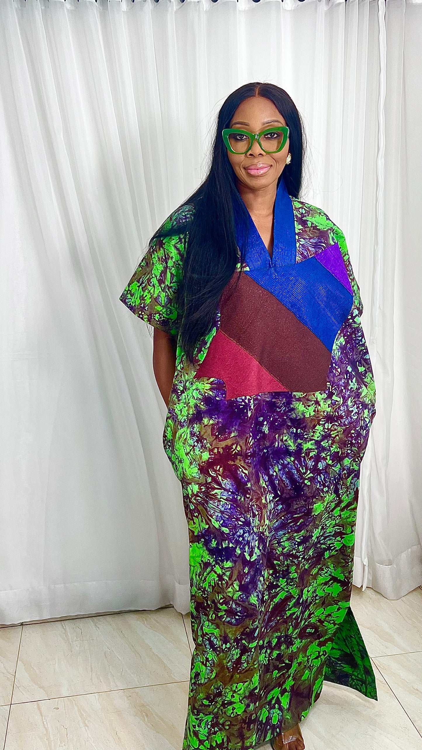 Adire Batik Tye Dye Cotton kaftan/BouBou Kaftan Caftan Shirt dress Summer Beach wear Evening wear maxi/gown with slit - 040