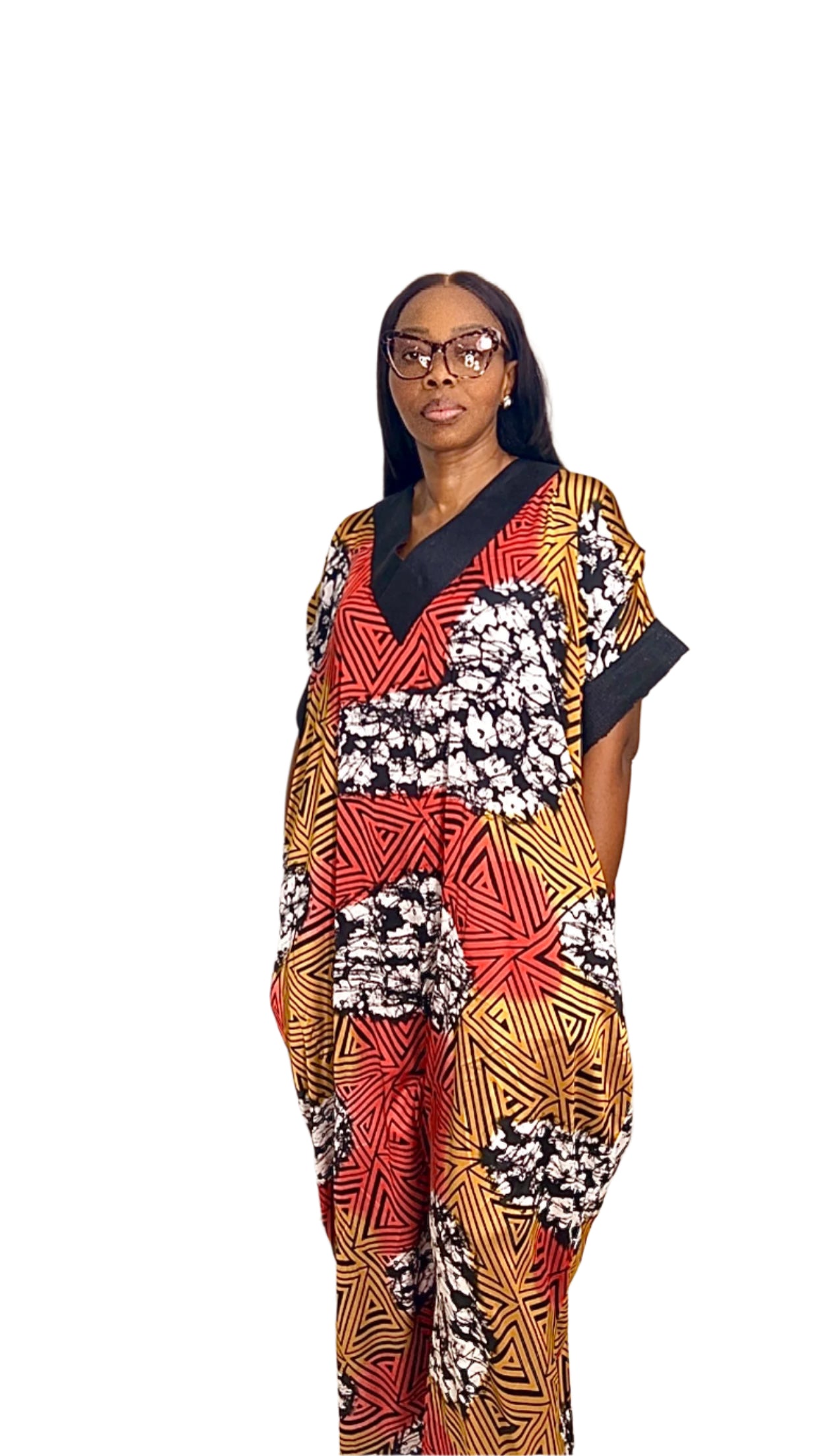 African print Ankara Silk Jumpsuit playsuit with Asooke neck details Summer Party Beachwear - 071 - Tall Length