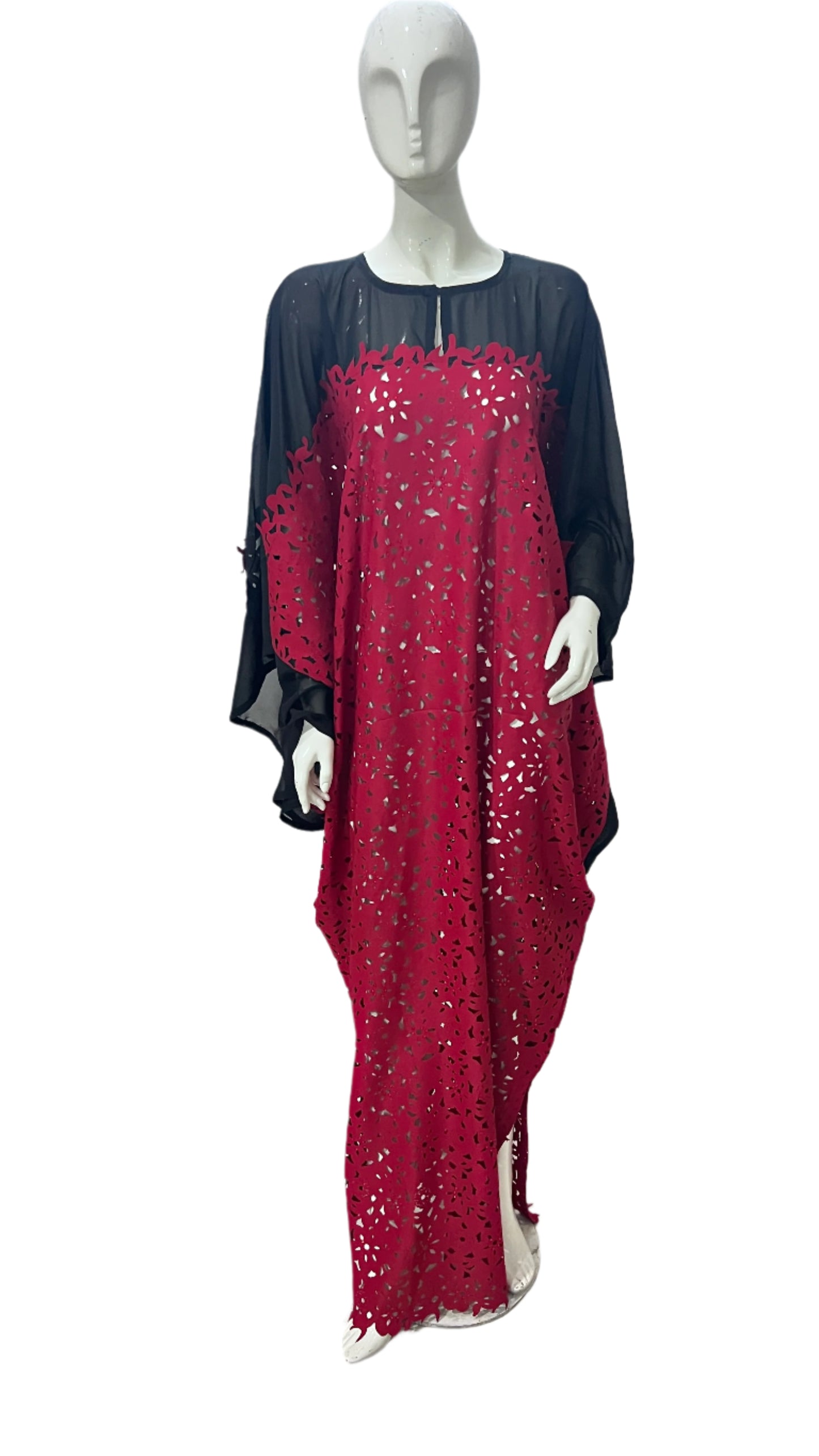 RED Cotton Kaftan Maxi Dress - 035