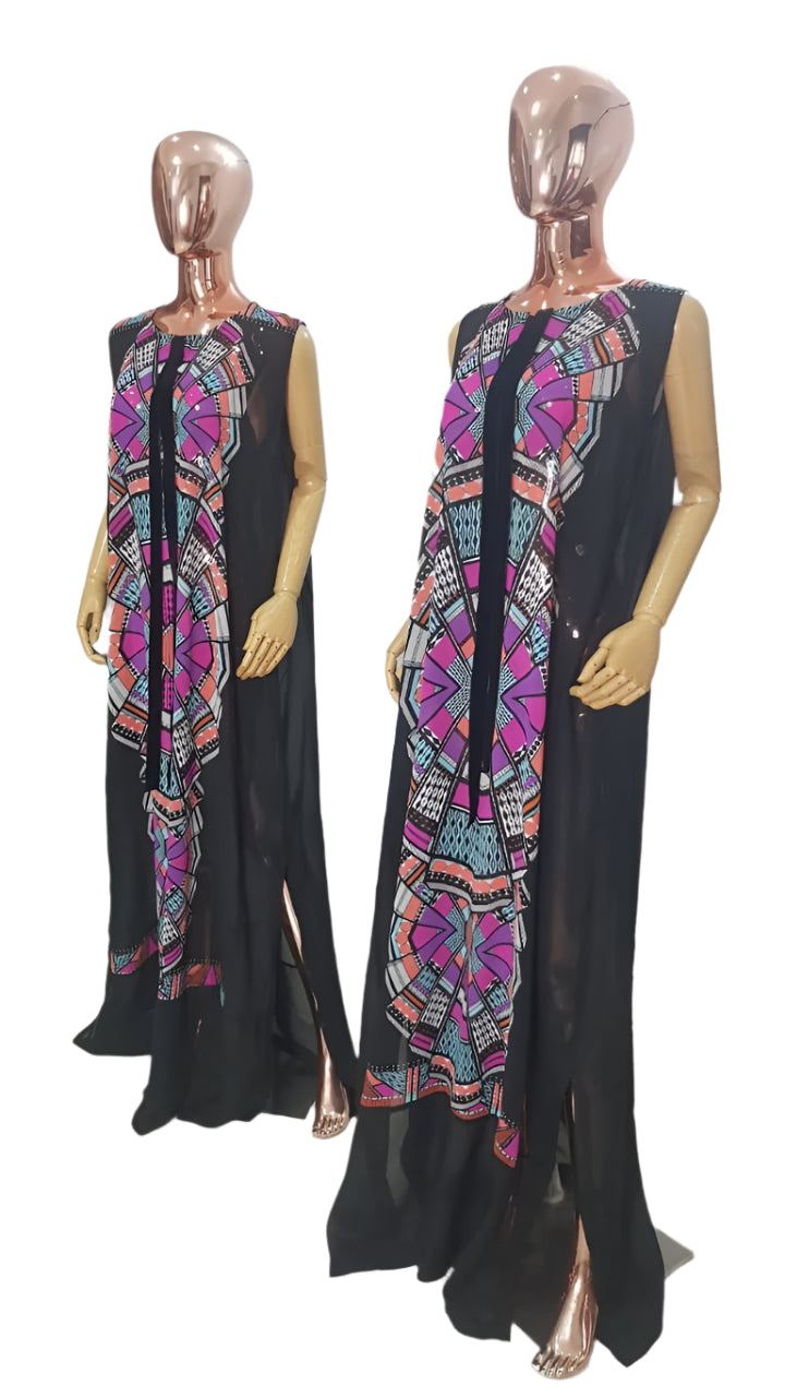 My Dress Multi colour Front Black Chiffon Kaftan - 084