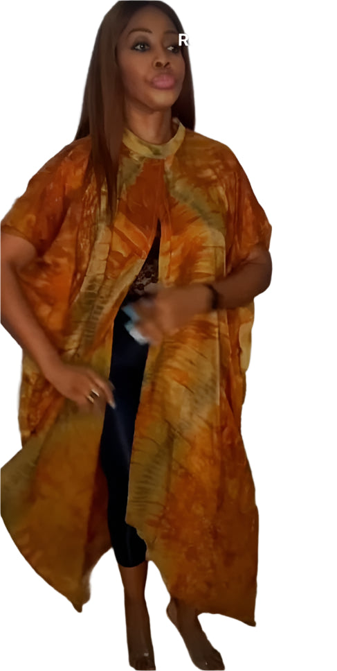 Eezzy Adire Silk Split Kaftan Maxi Dress - 051