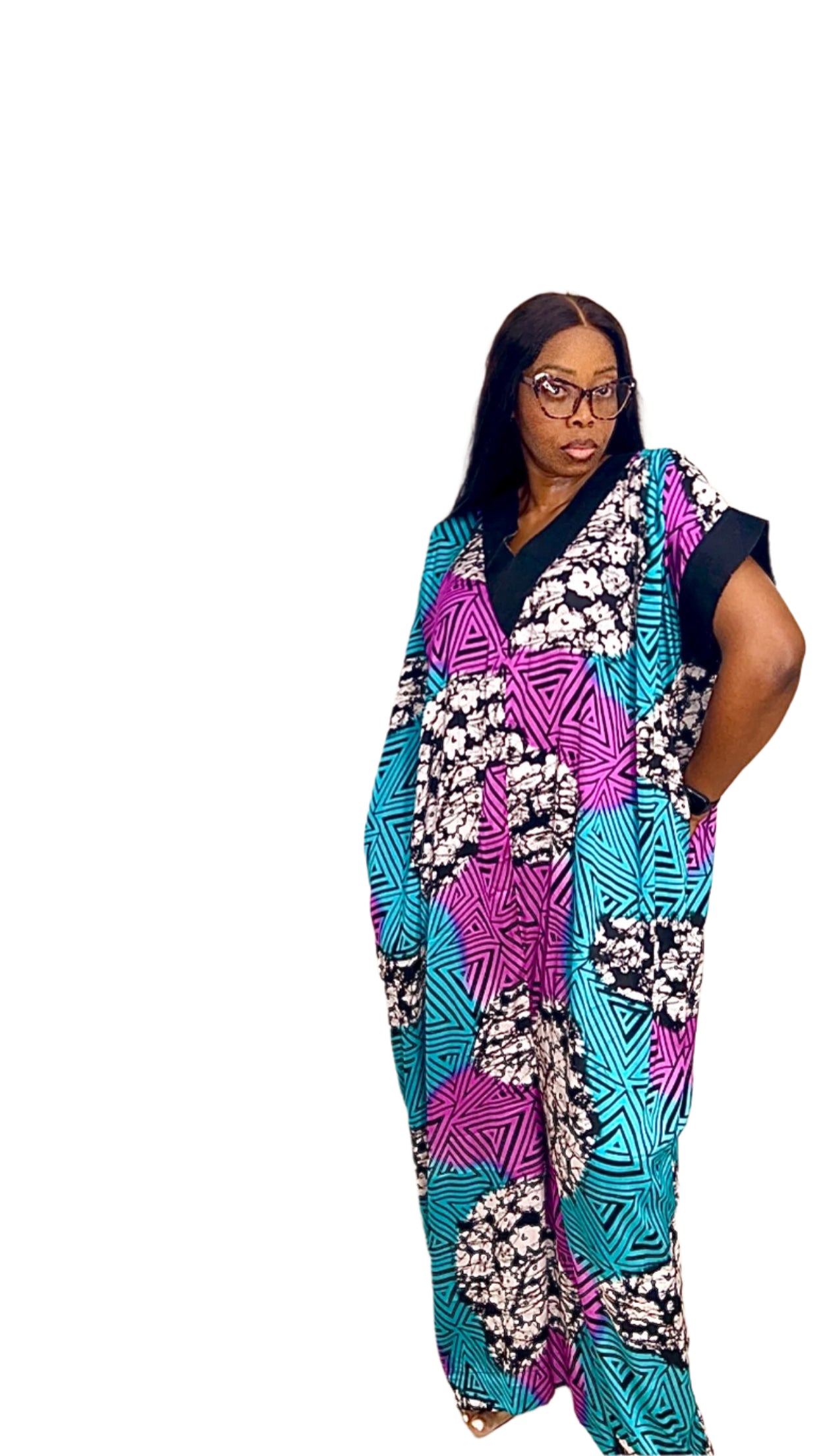 African print Ankara Silk Jumpsuit playsuit with Asooke neck details Summer Party Beachwear - 071 - Tall Length